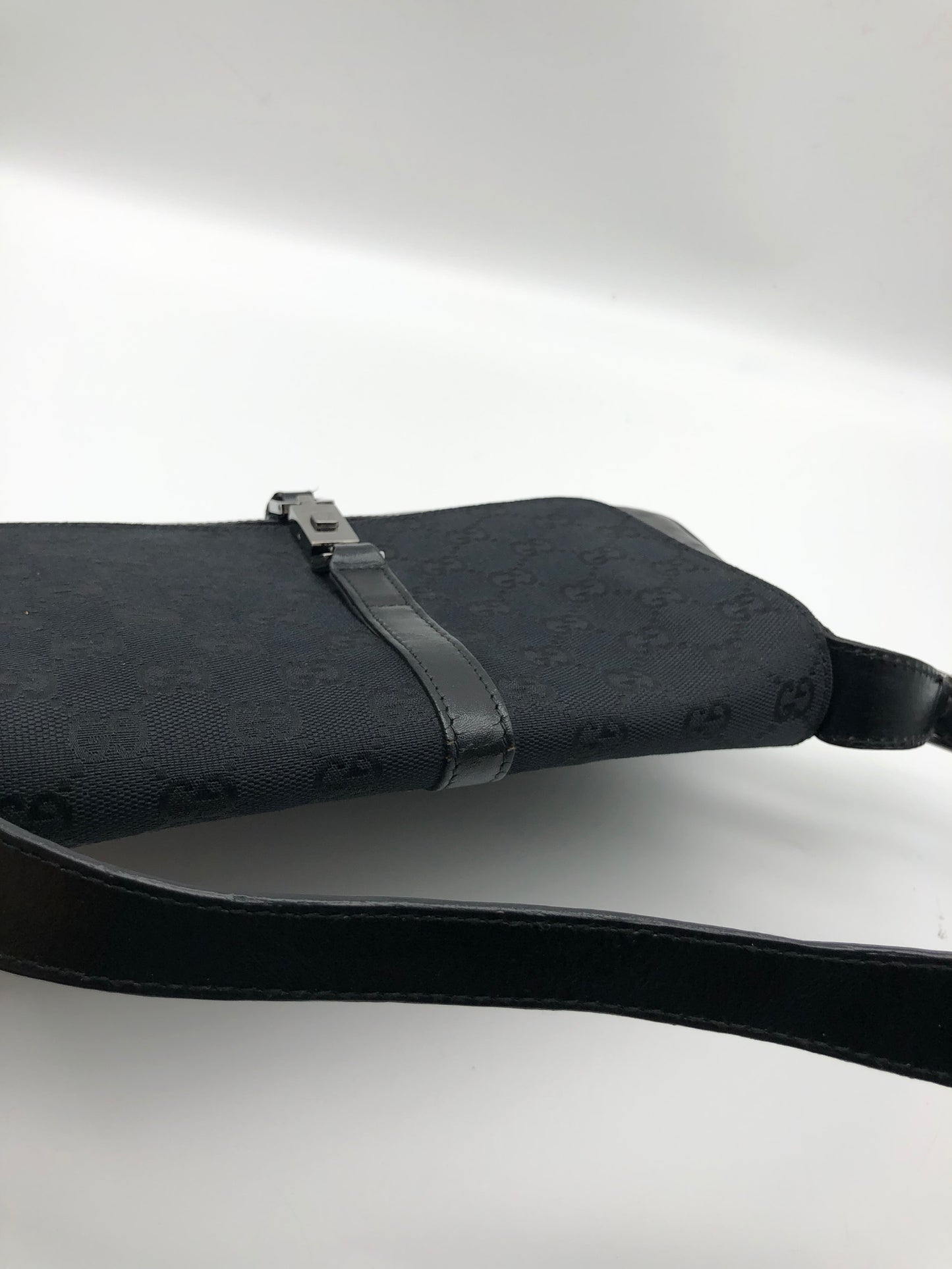 Authentic GUCCI Jackie Black Monogram Jacquard Cloth Shoulder Bag