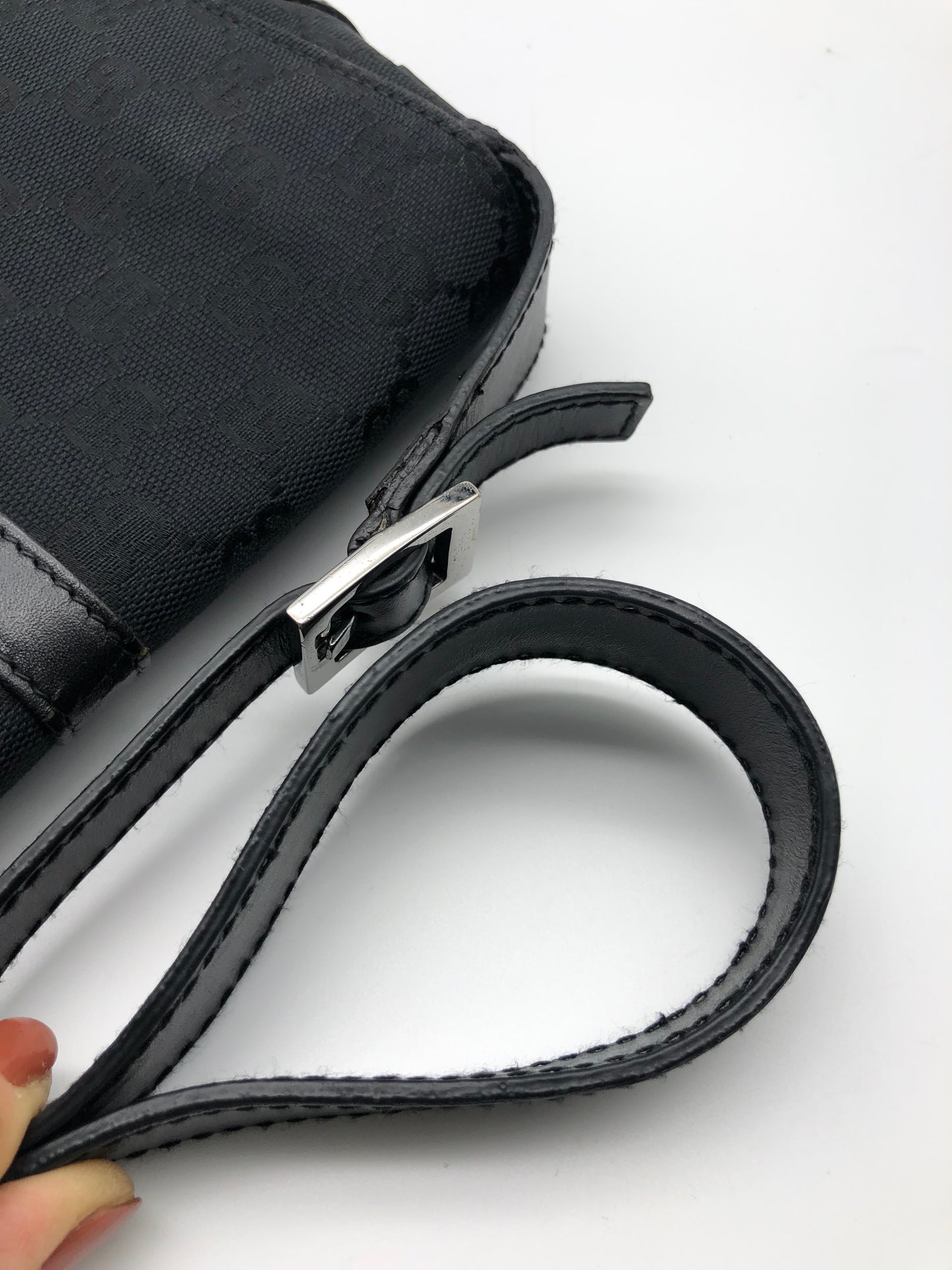 Authentic GUCCI Jackie Black Monogram Jacquard Cloth Shoulder Bag