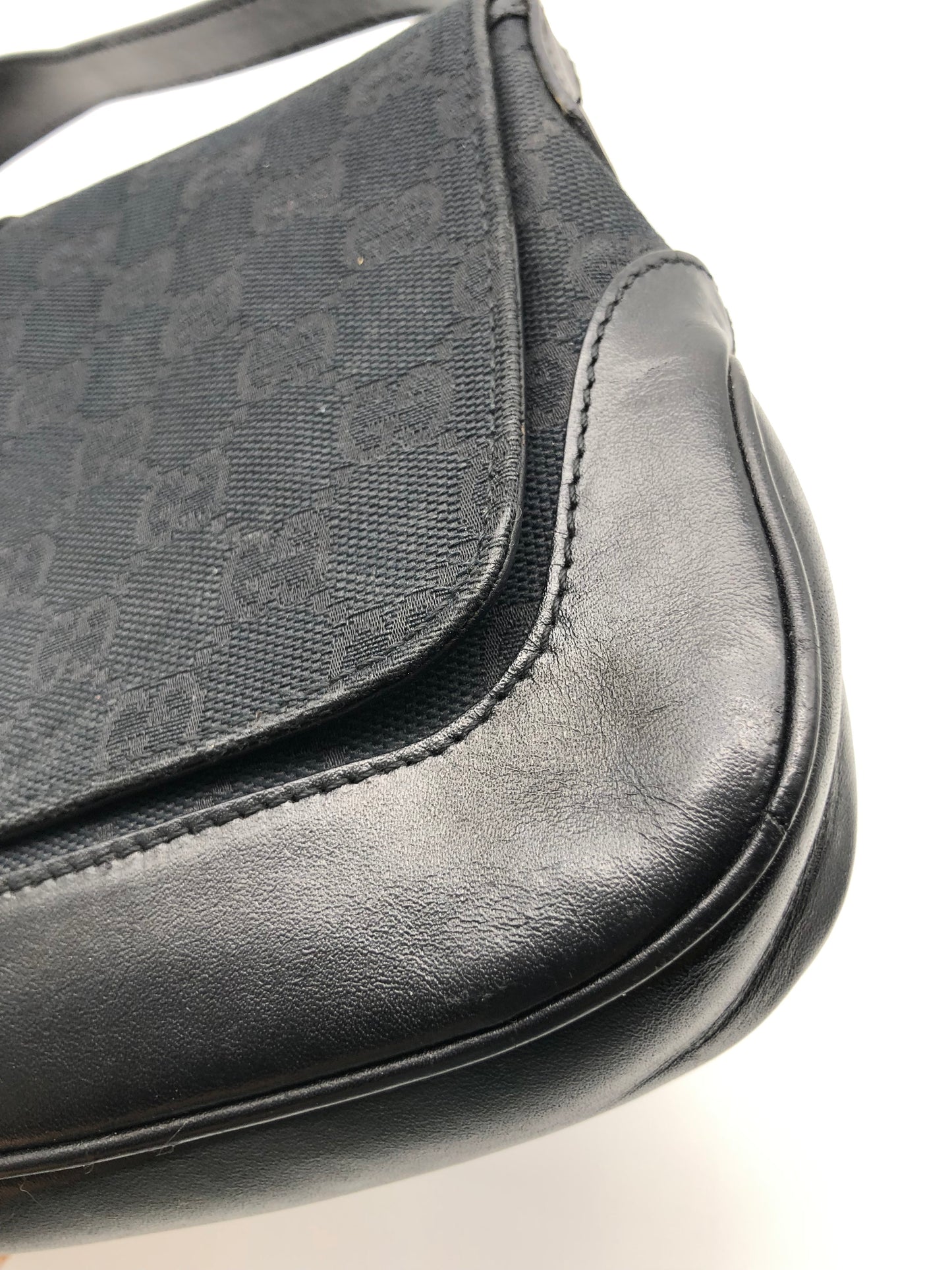 Authentic GUCCI Jackie Black Monogram Jacquard Cloth Shoulder Bag