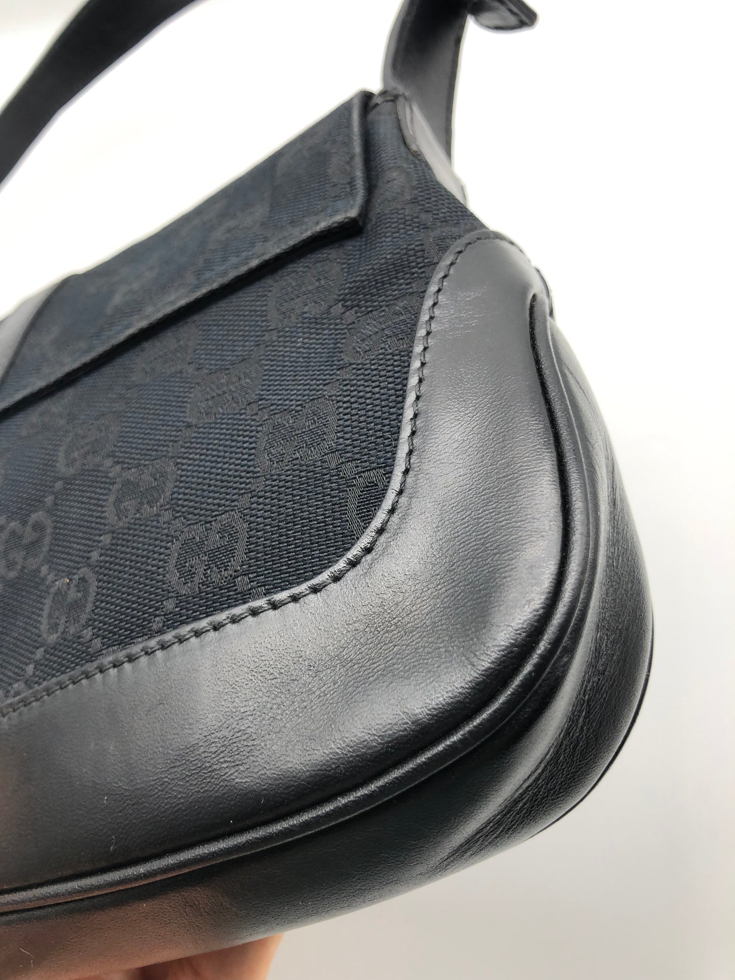 Authentic GUCCI Jackie Black Monogram Jacquard Cloth Shoulder Bag