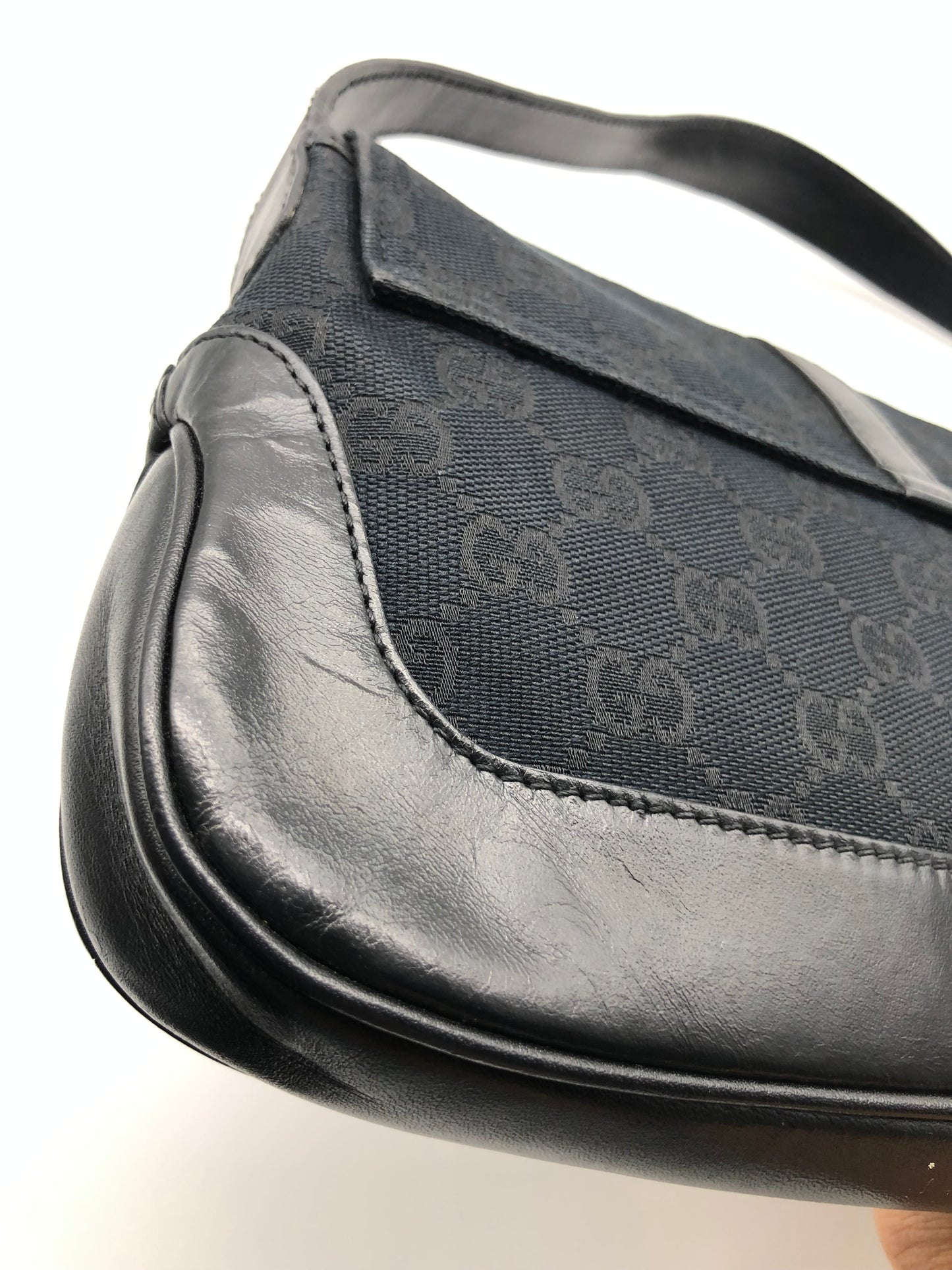 Authentic GUCCI Jackie Black Monogram Jacquard Cloth Shoulder Bag