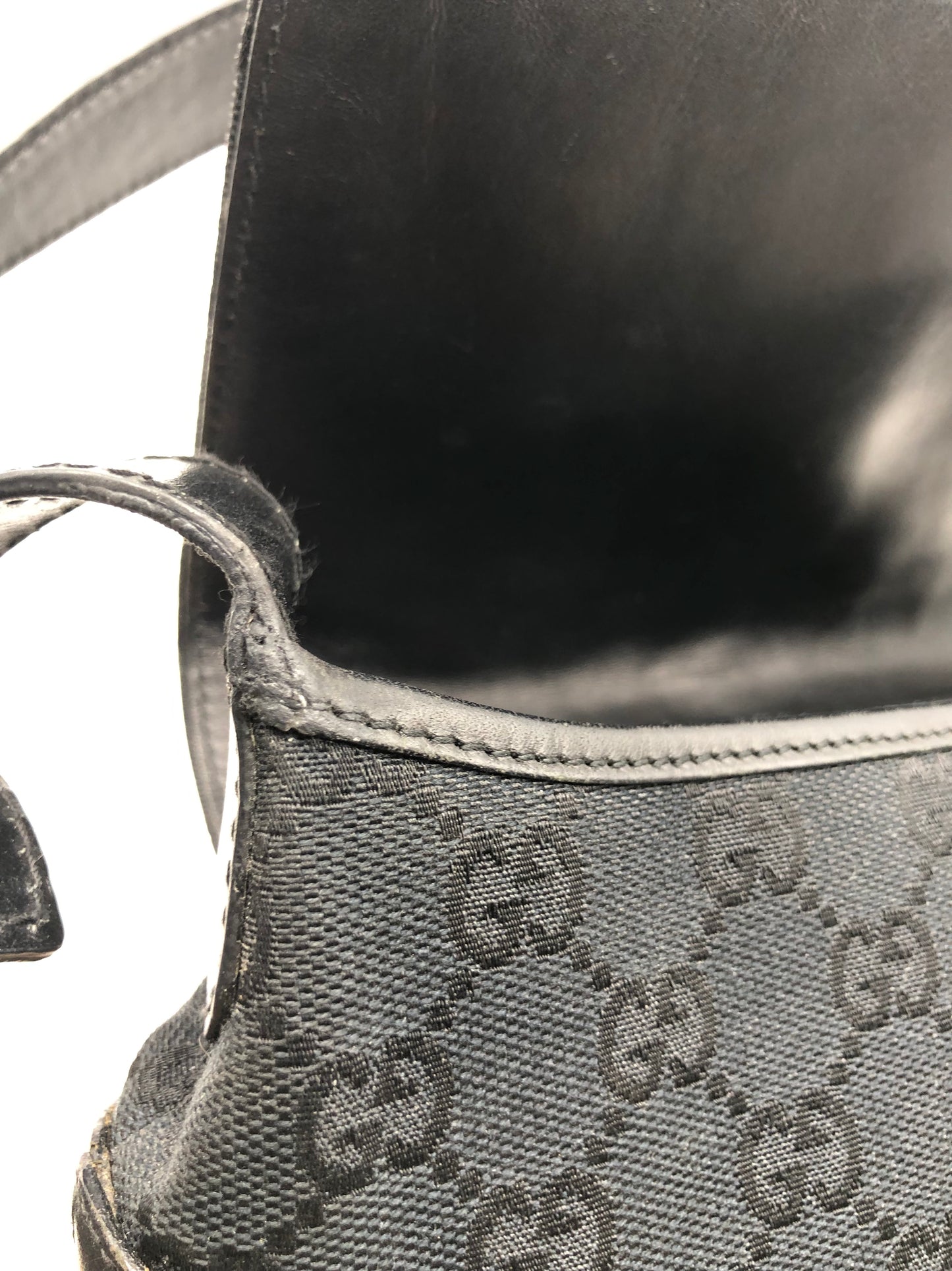 Authentic GUCCI Jackie Black Monogram Jacquard Cloth Shoulder Bag