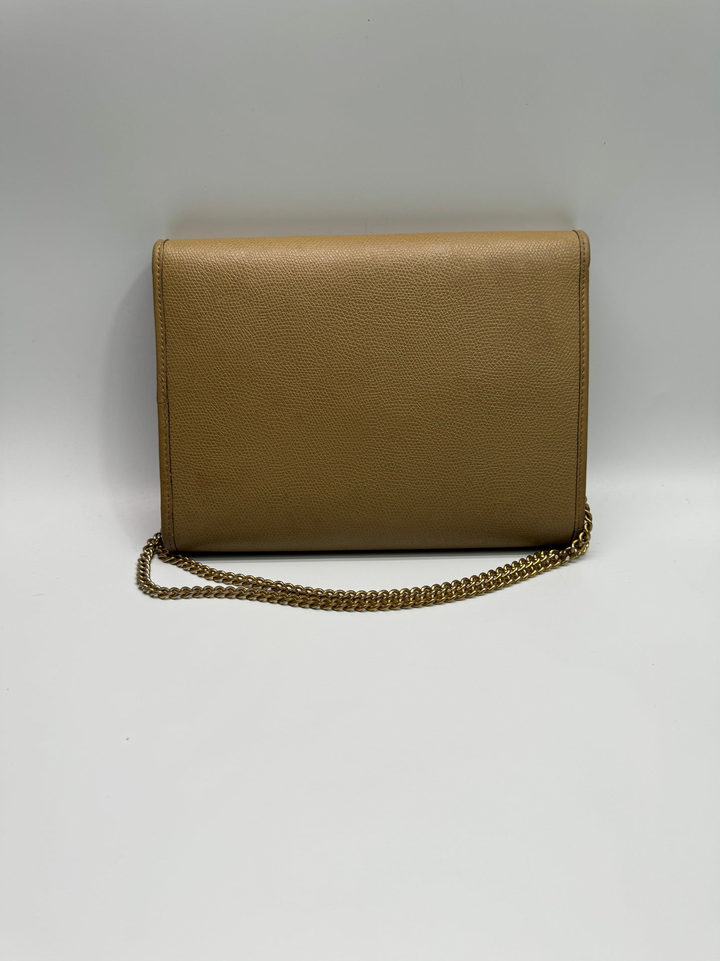 Authentic Christian Dior Beige Pebble Leather Clutch Shoulder Crossbody Bag