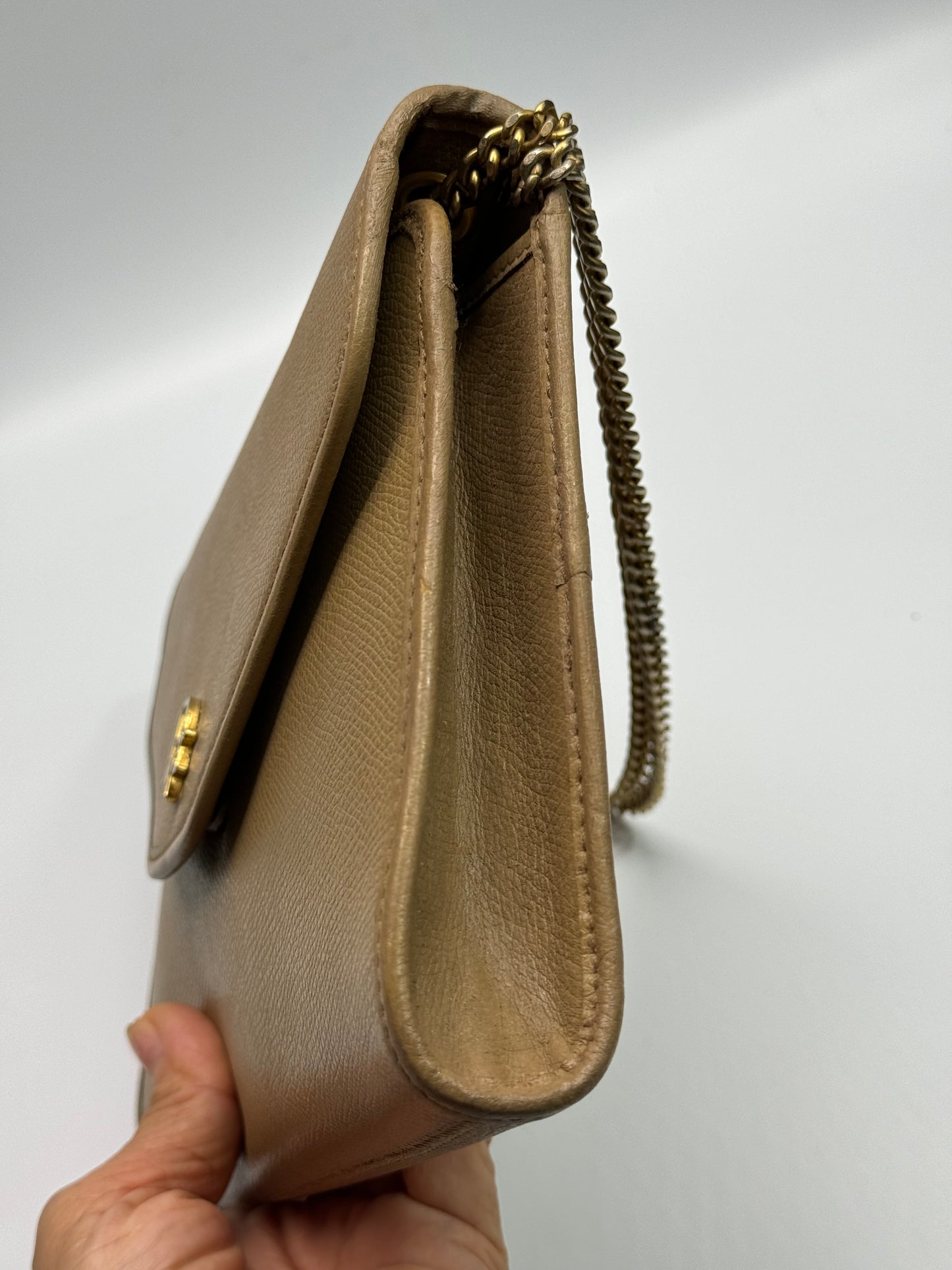 Authentic Christian Dior Beige Pebble Leather Clutch Shoulder Crossbody Bag