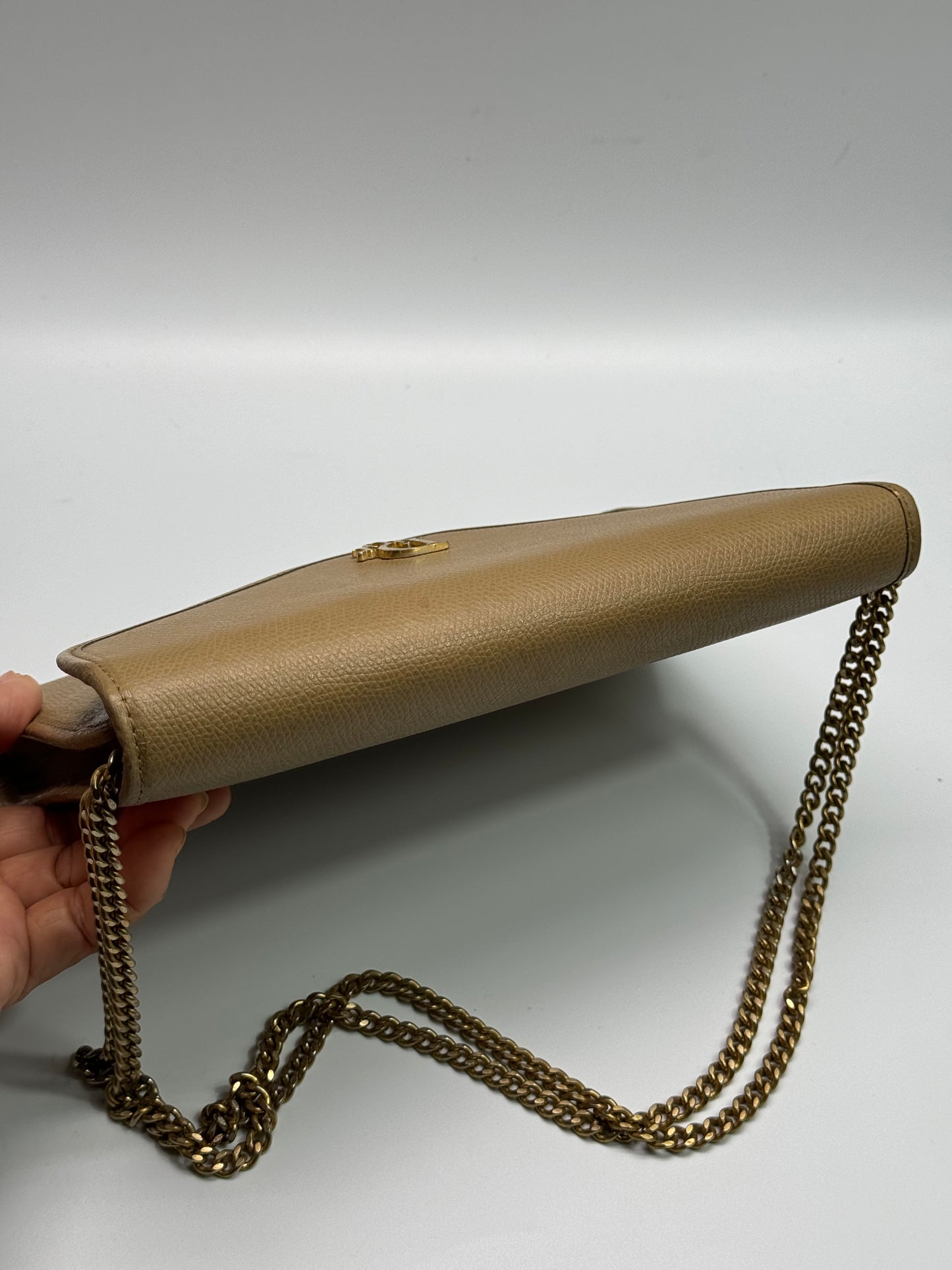 Authentic Christian Dior Beige Pebble Leather Clutch Shoulder Crossbody Bag