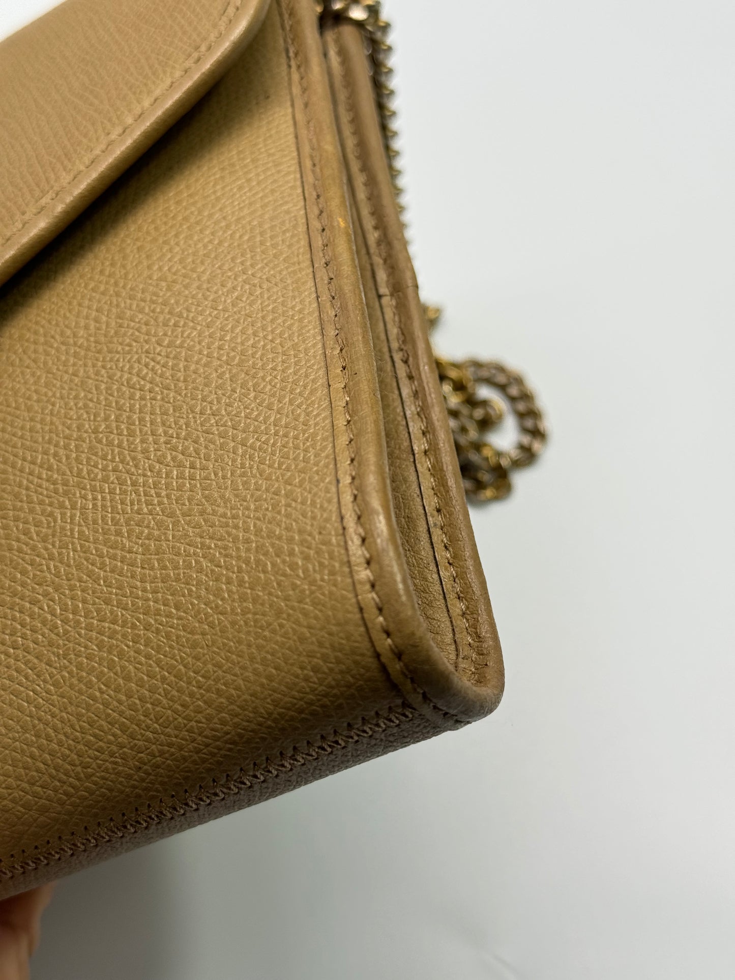Authentic Christian Dior Beige Pebble Leather Clutch Shoulder Crossbody Bag