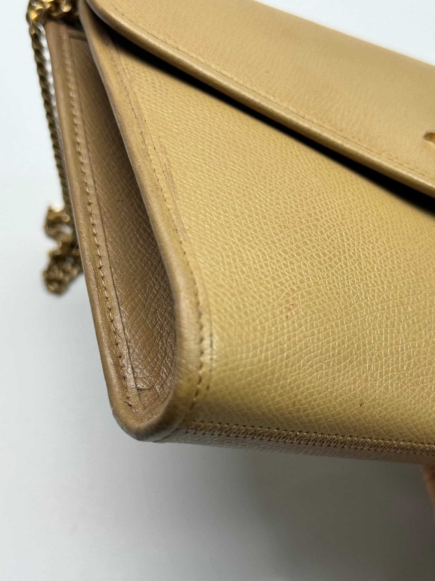 Authentic Christian Dior Beige Pebble Leather Clutch Shoulder Crossbody Bag