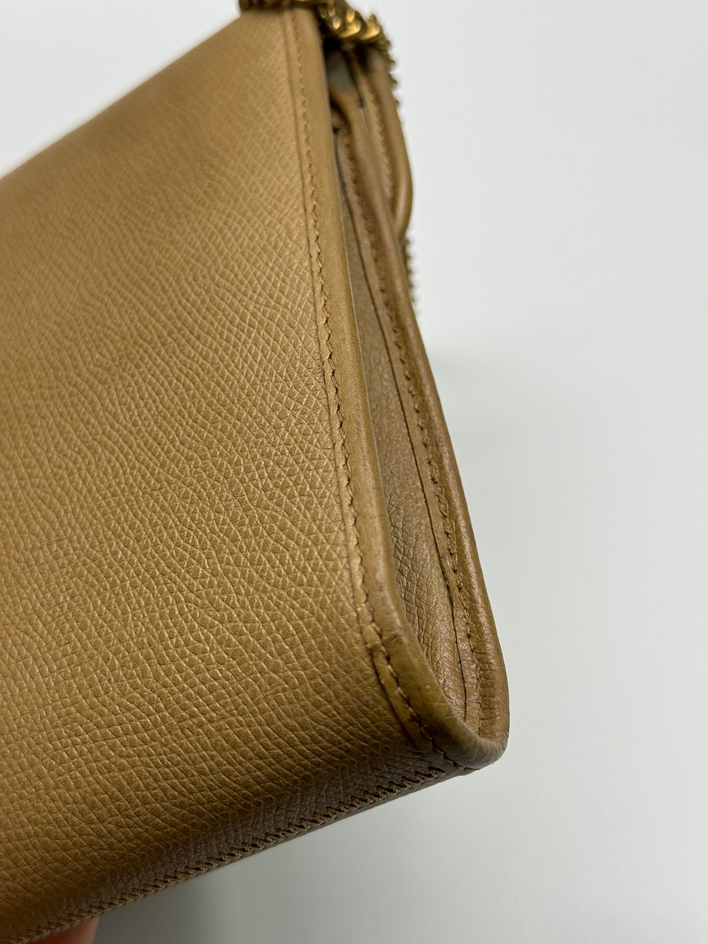 Authentic Christian Dior Beige Pebble Leather Clutch Shoulder Crossbody Bag