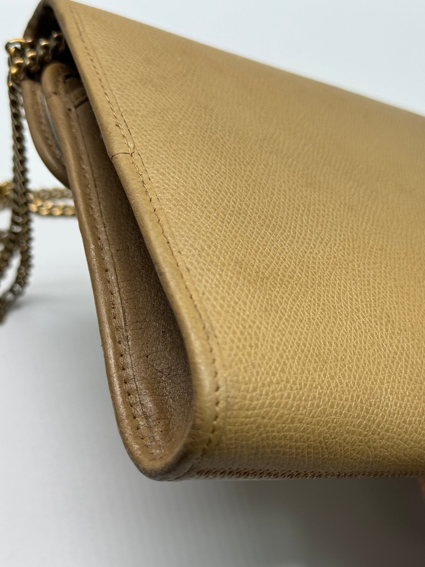 Authentic Christian Dior Beige Pebble Leather Clutch Shoulder Crossbody Bag