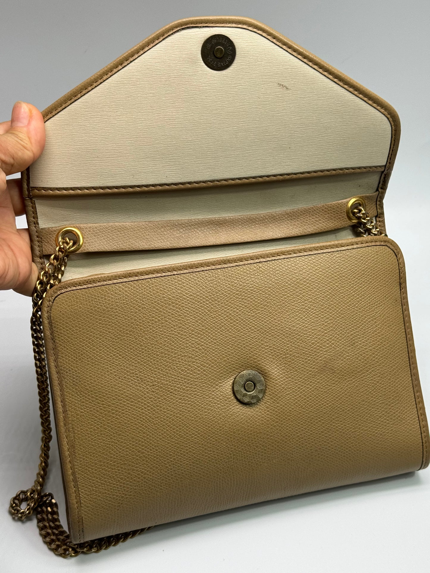 Authentic Christian Dior Beige Pebble Leather Clutch Shoulder Crossbody Bag