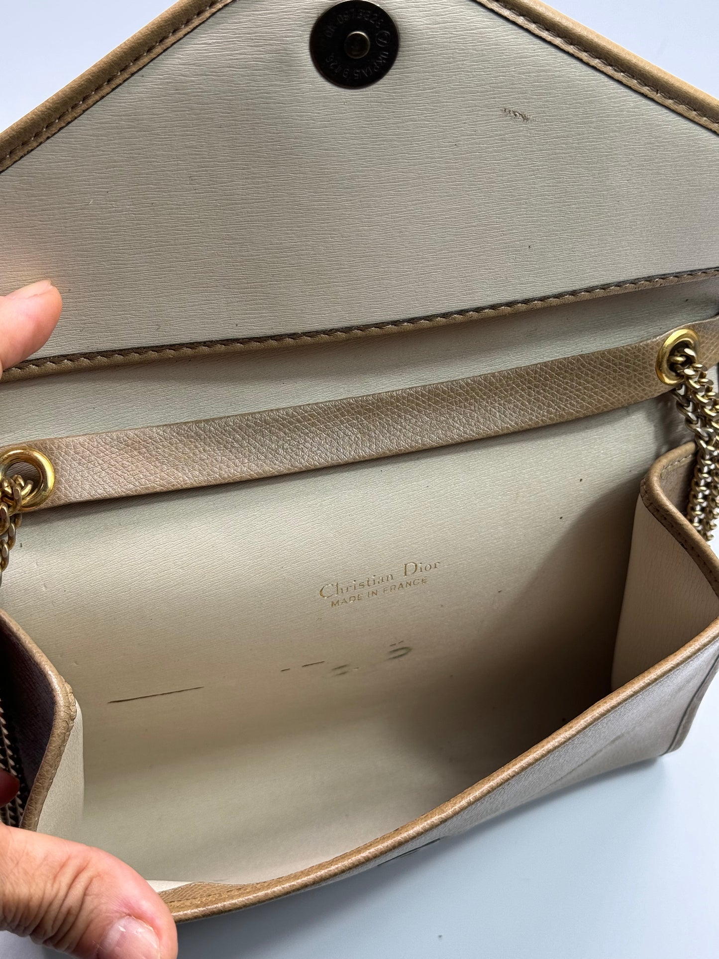 Authentic Christian Dior Beige Pebble Leather Clutch Shoulder Crossbody Bag