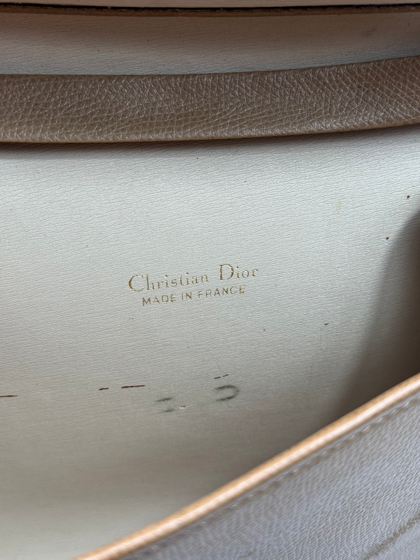 Authentic Christian Dior Beige Pebble Leather Clutch Shoulder Crossbody Bag