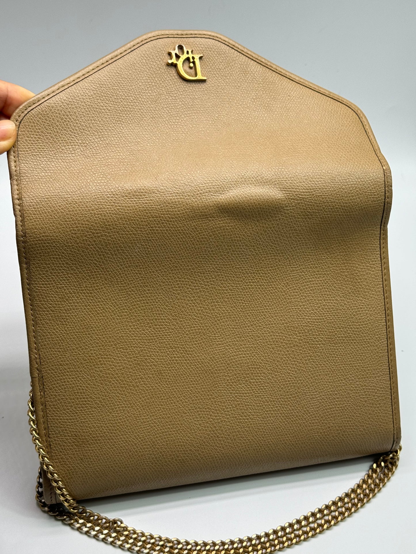 Authentic Christian Dior Beige Pebble Leather Clutch Shoulder Crossbody Bag