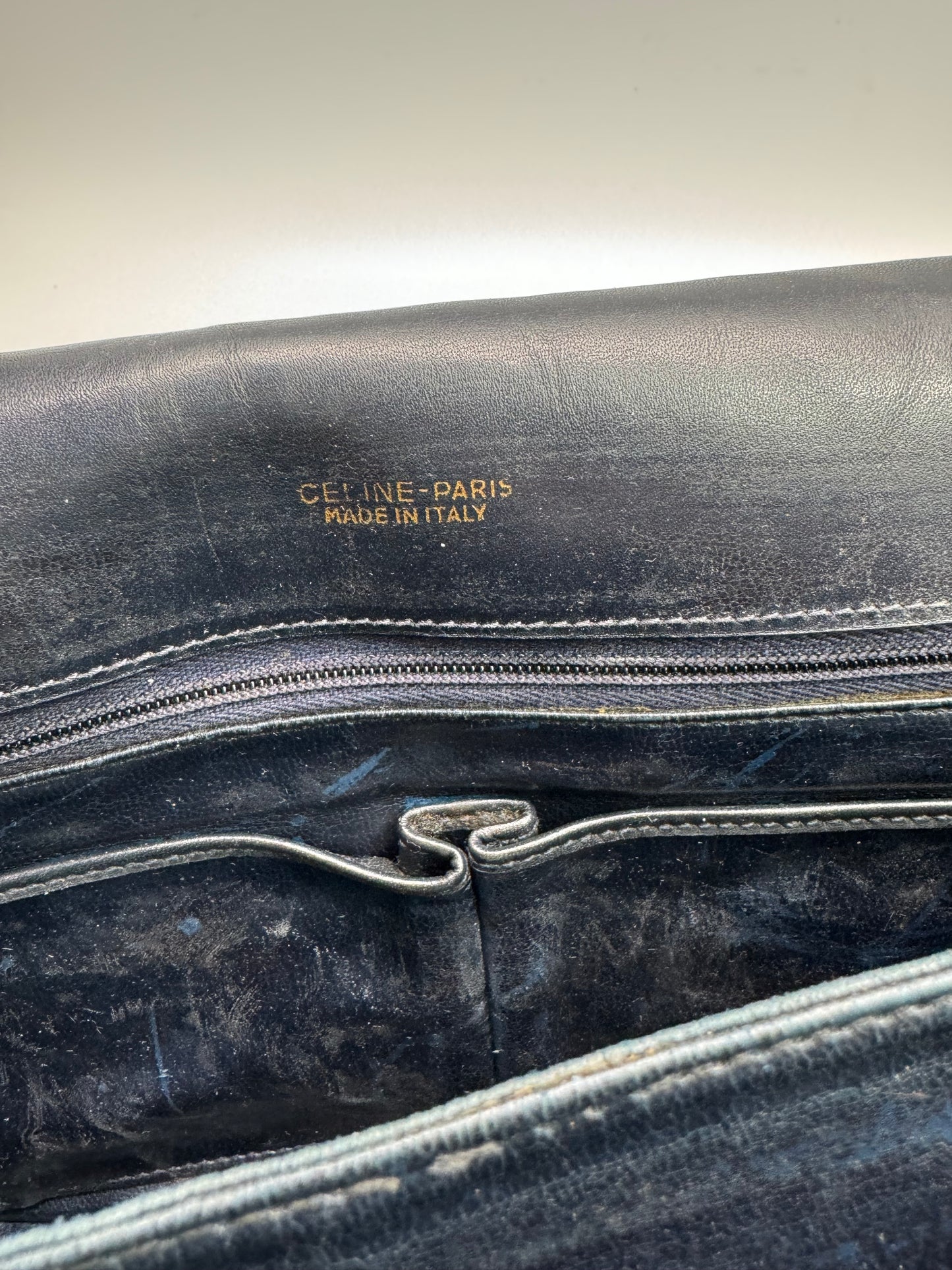Authentic Celine Horse Carriage Navy Blue Jacquard Cloth Shoulder Bag