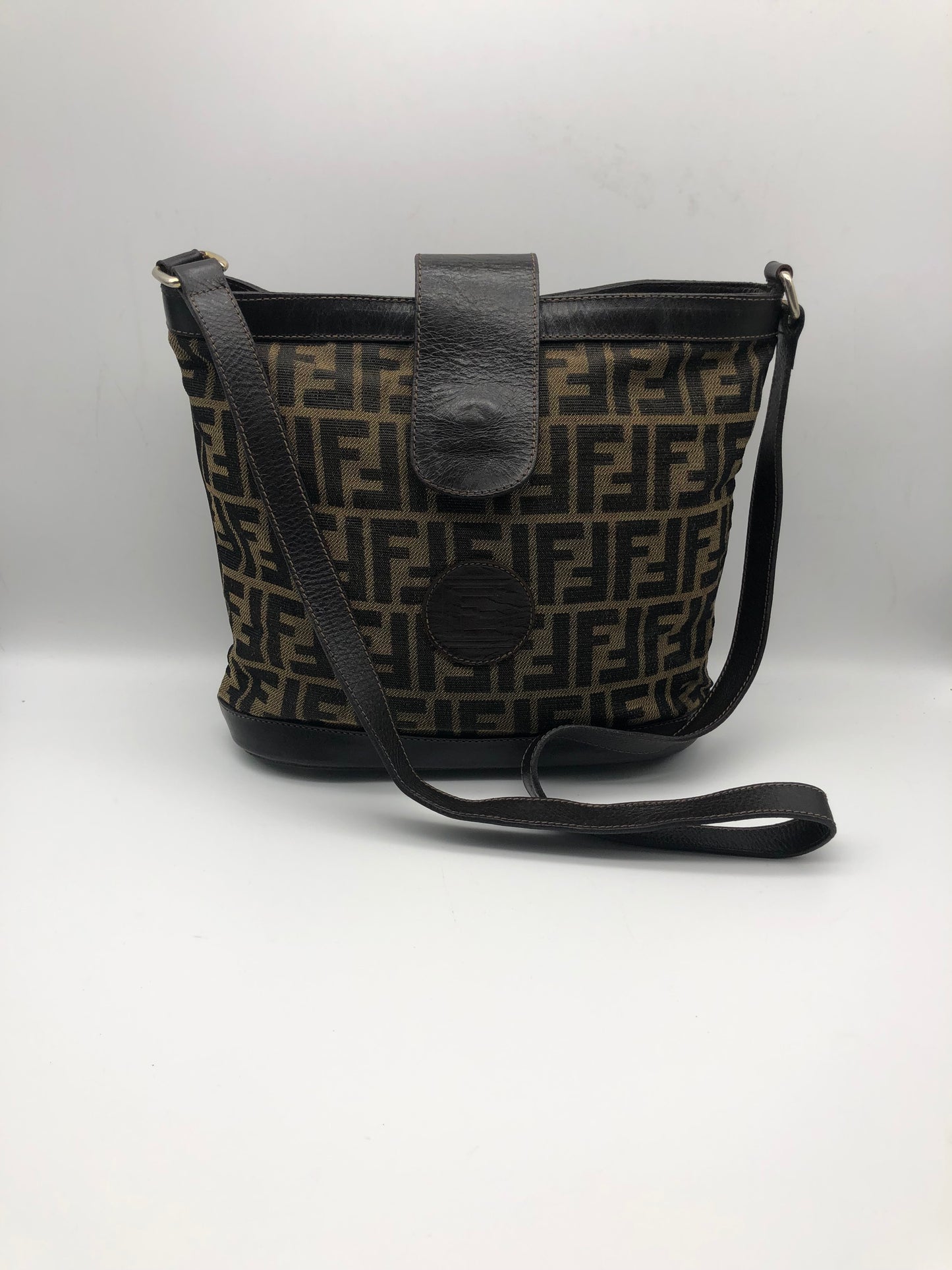 Authentic Fendi Vintage Bucket FF Zucca Jacquard Cloth Crossbody Shoulder Bag