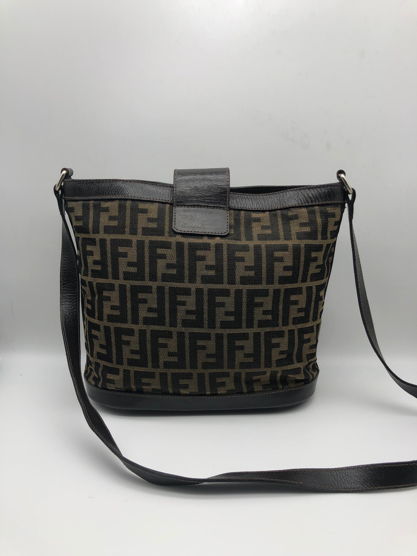 Authentic Fendi Vintage Bucket FF Zucca Jacquard Cloth Crossbody Shoulder Bag