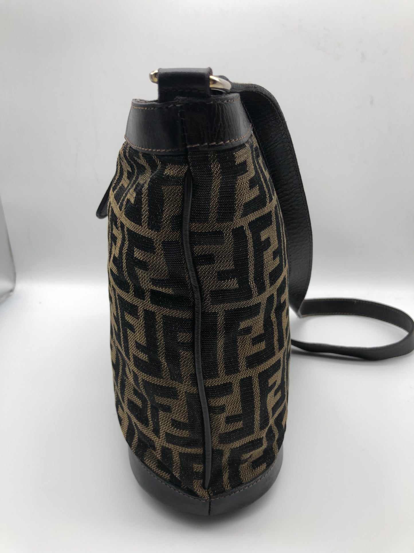 Authentic Fendi Vintage Bucket FF Zucca Jacquard Cloth Crossbody Shoulder Bag