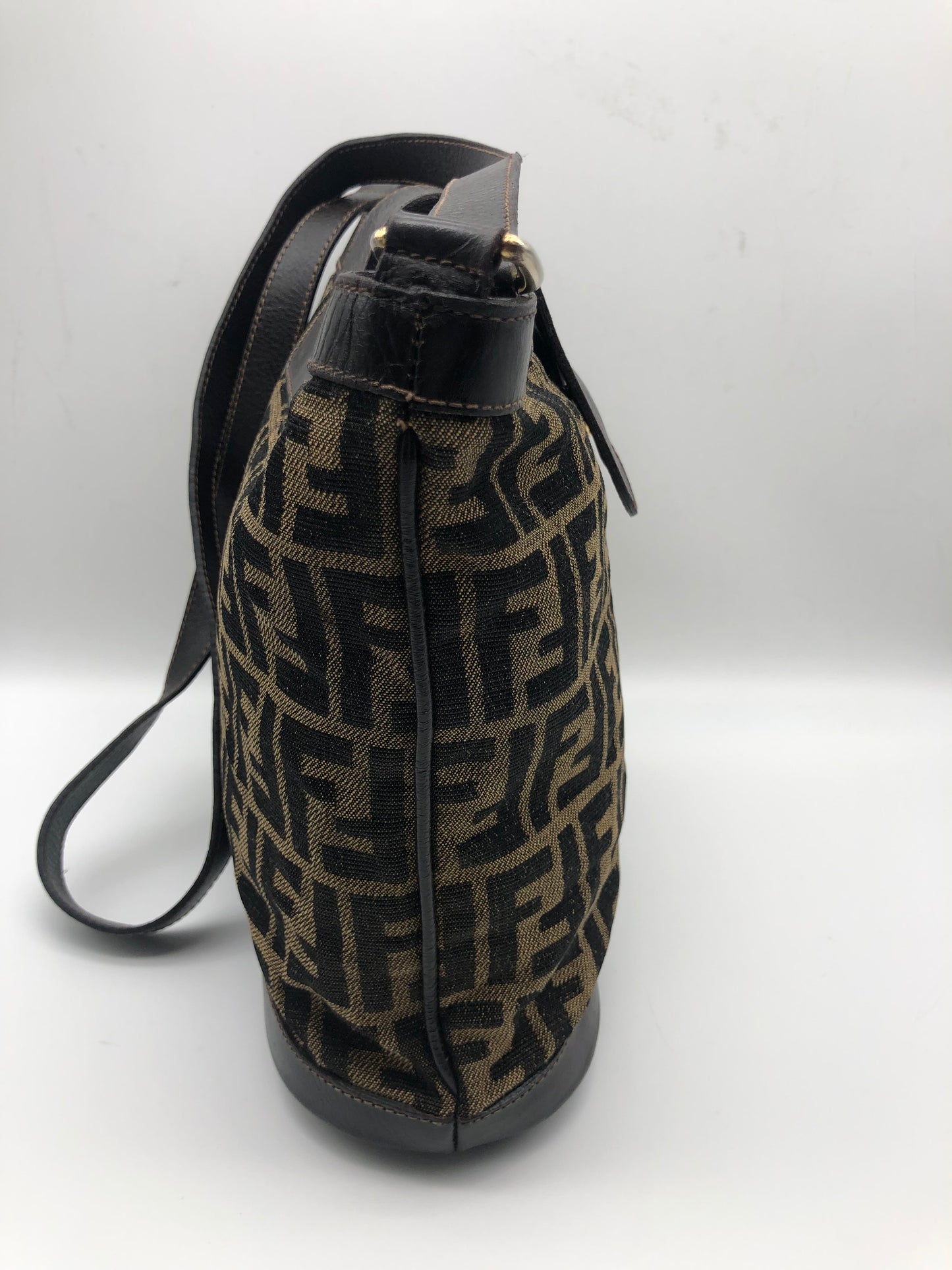 Authentic Fendi Vintage Bucket FF Zucca Jacquard Cloth Crossbody Shoulder Bag
