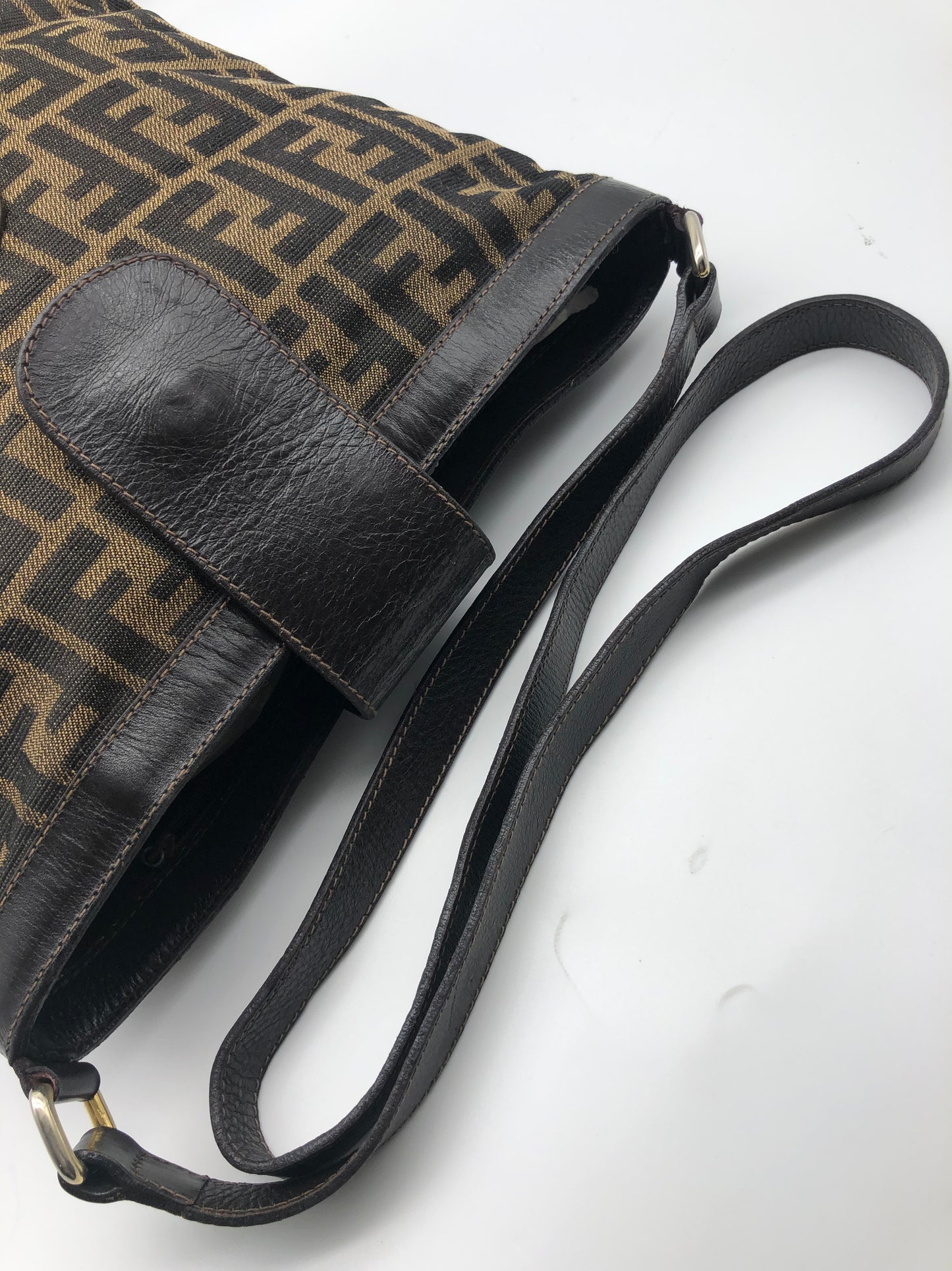 Authentic Fendi Vintage Bucket FF Zucca Jacquard Cloth Crossbody Shoulder Bag