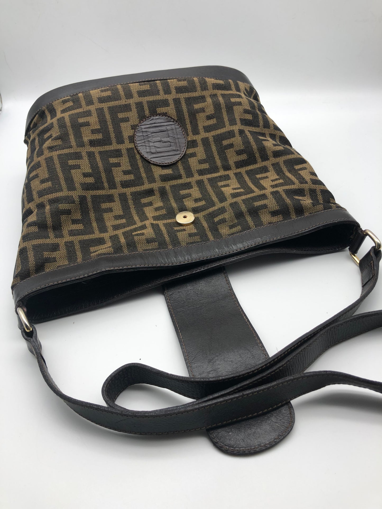 Authentic Fendi Vintage Bucket FF Zucca Jacquard Cloth Crossbody Shoulder Bag