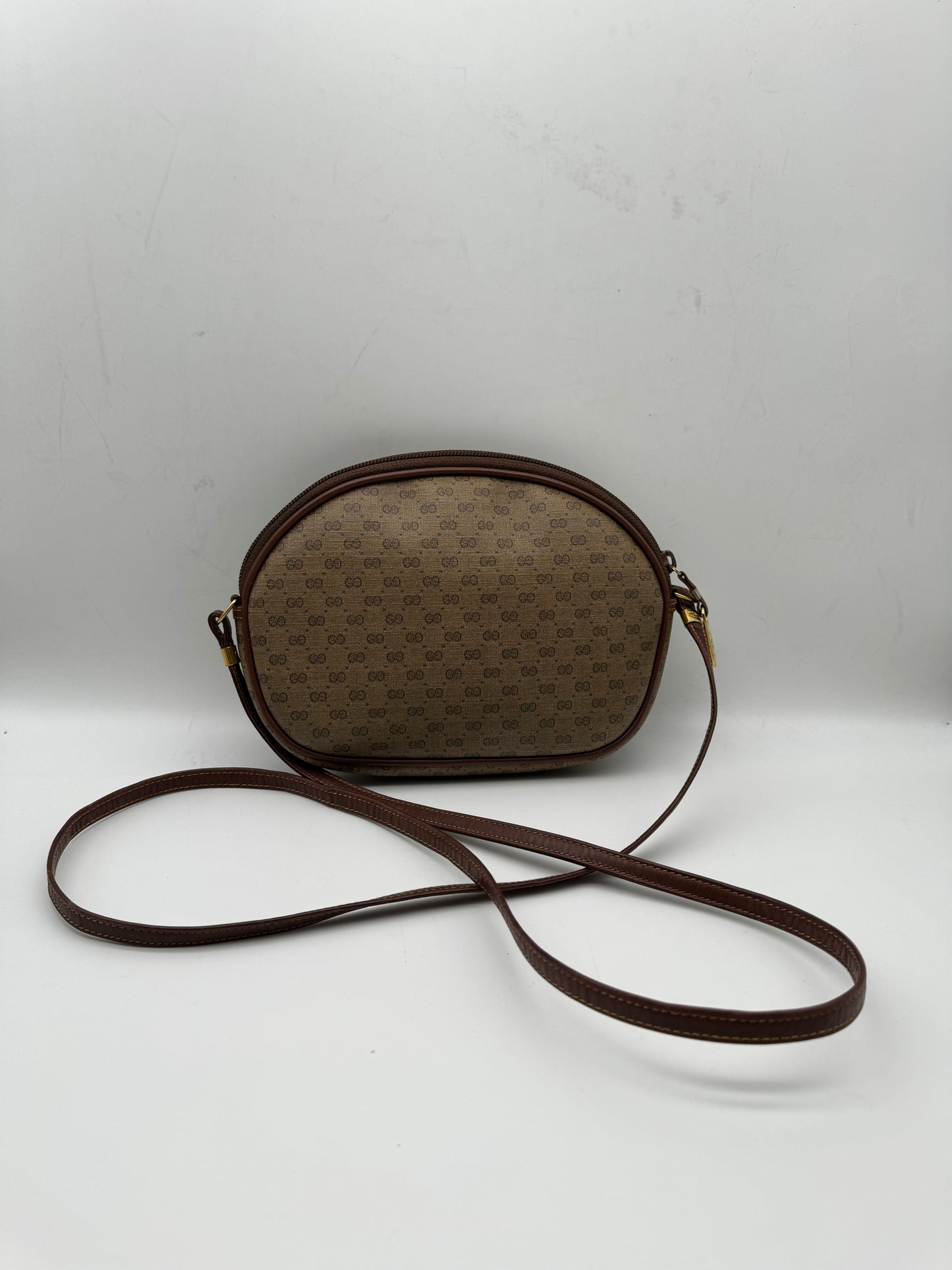 Authentic GUCCI Vintage Brown Micro GG Monogram Coated Canvas Crossbody Bag