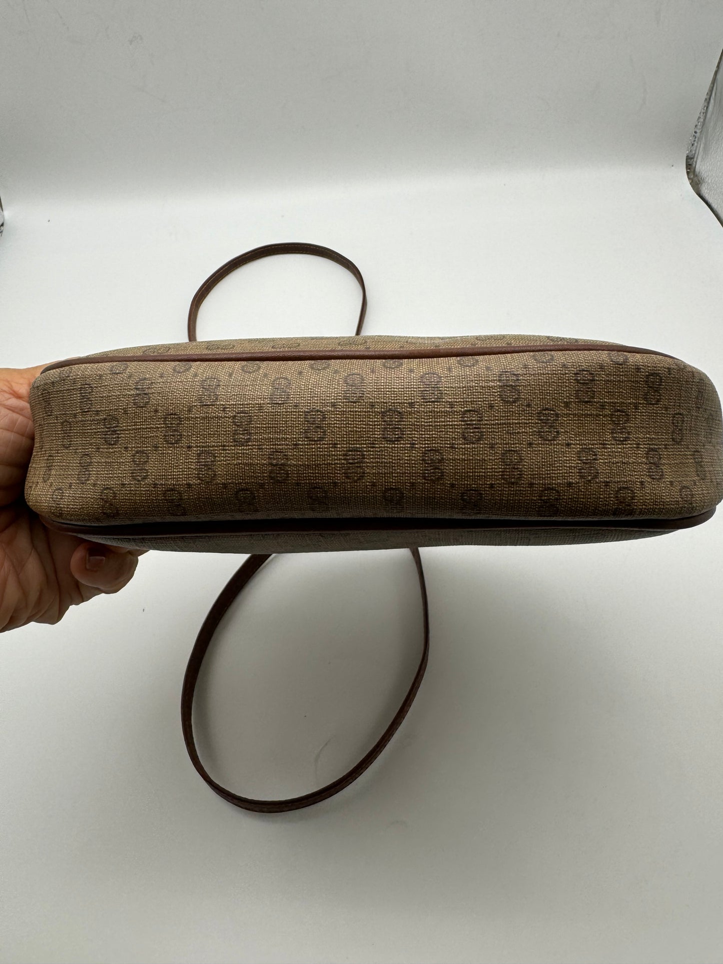 Authentic GUCCI Vintage Brown Micro GG Monogram Coated Canvas Crossbody Bag