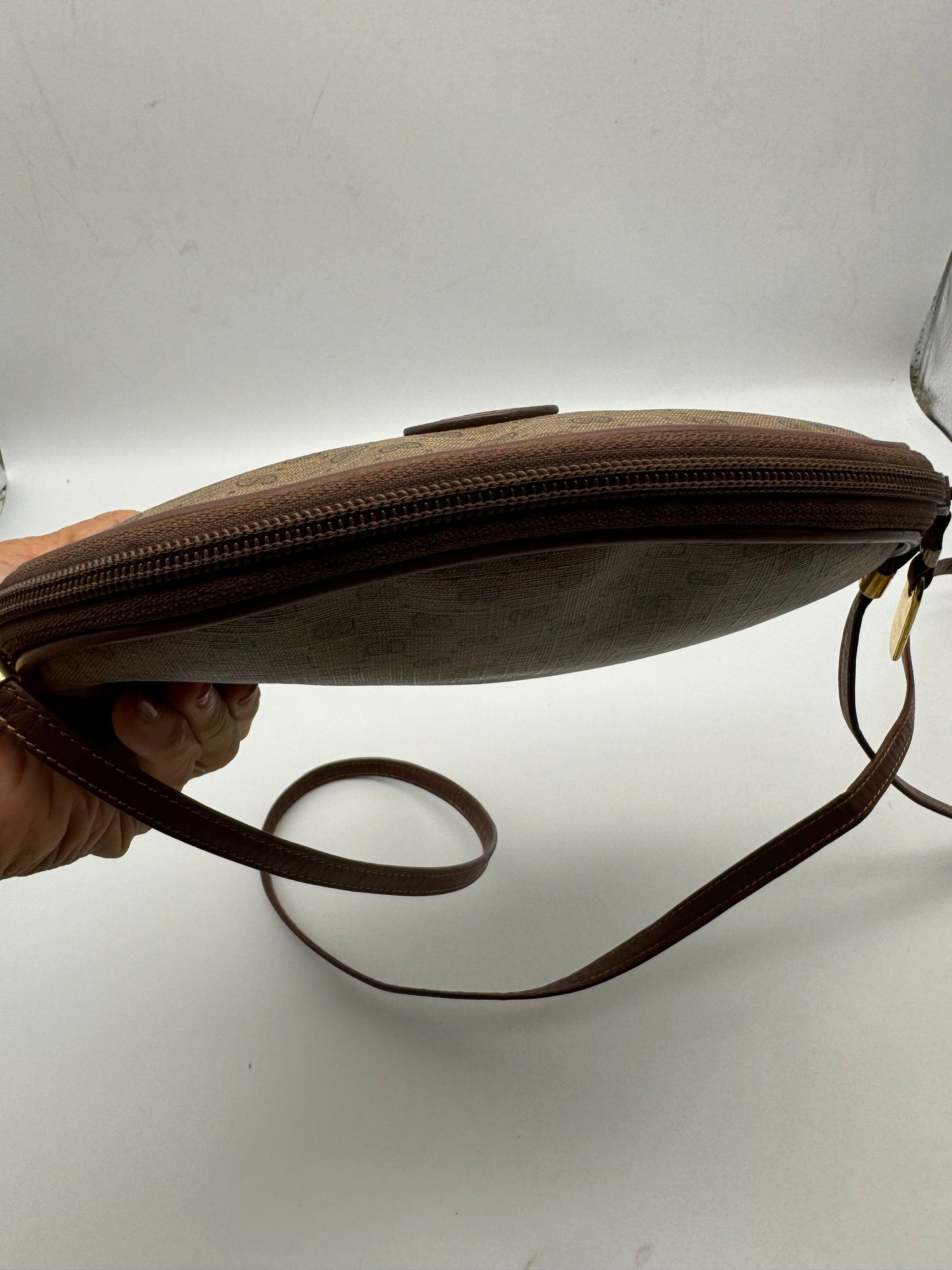 Authentic GUCCI Vintage Brown Micro GG Monogram Coated Canvas Crossbody Bag