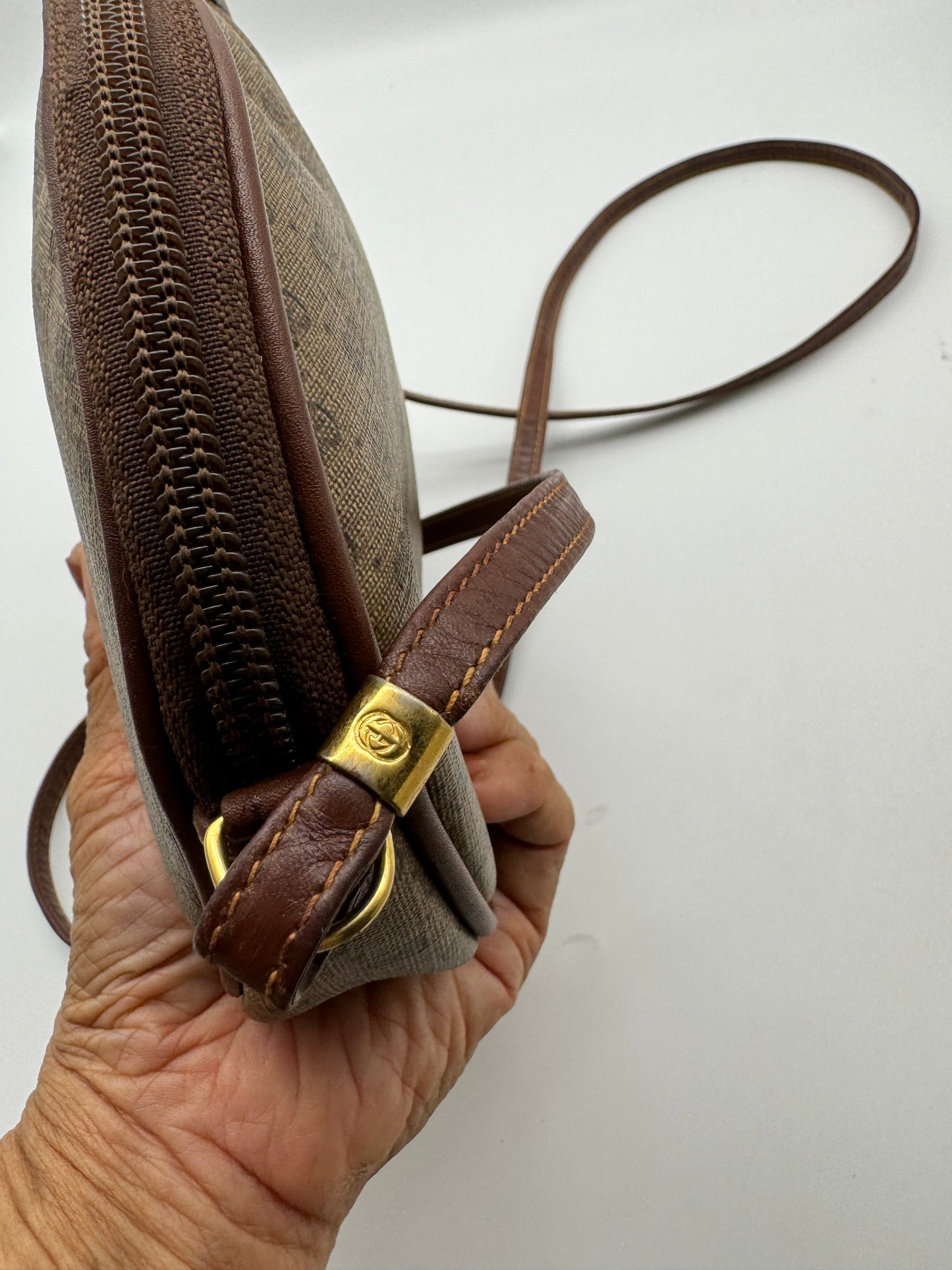 Authentic GUCCI Vintage Brown Micro GG Monogram Coated Canvas Crossbody Bag