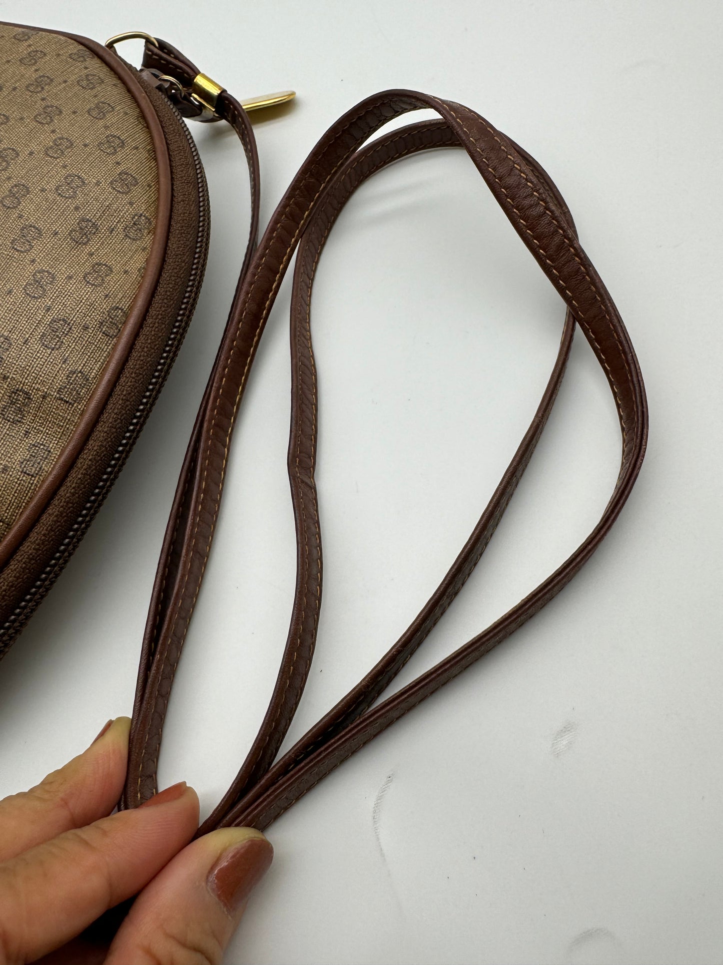 Authentic GUCCI Vintage Brown Micro GG Monogram Coated Canvas Crossbody Bag