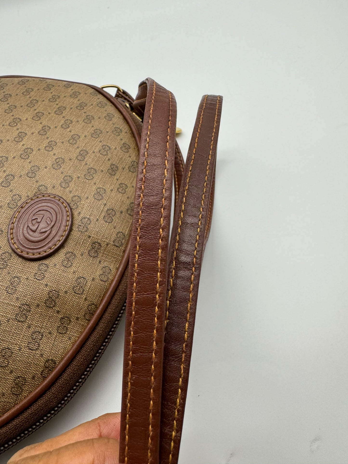Authentic GUCCI Vintage Brown Micro GG Monogram Coated Canvas Crossbody Bag