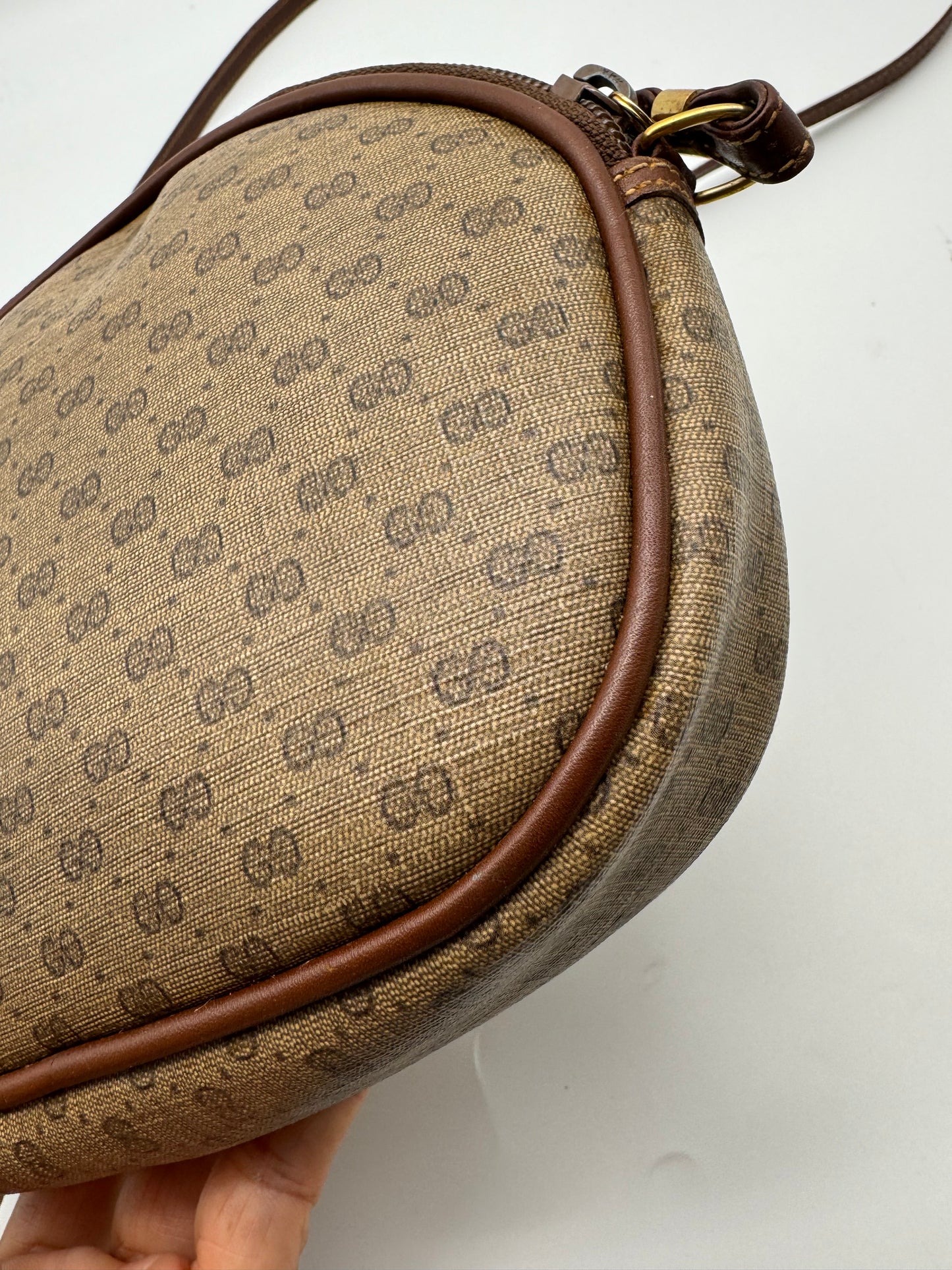 Authentic GUCCI Vintage Brown Micro GG Monogram Coated Canvas Crossbody Bag