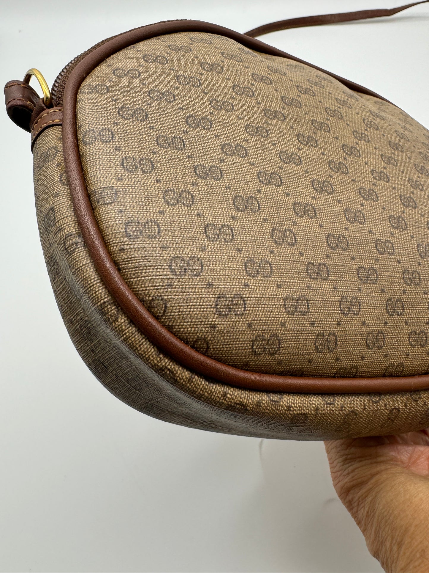 Authentic GUCCI Vintage Brown Micro GG Monogram Coated Canvas Crossbody Bag