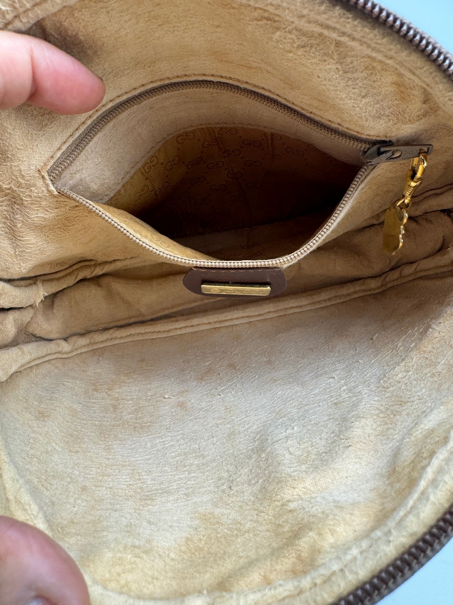 Authentic GUCCI Vintage Brown Micro GG Monogram Coated Canvas Crossbody Bag