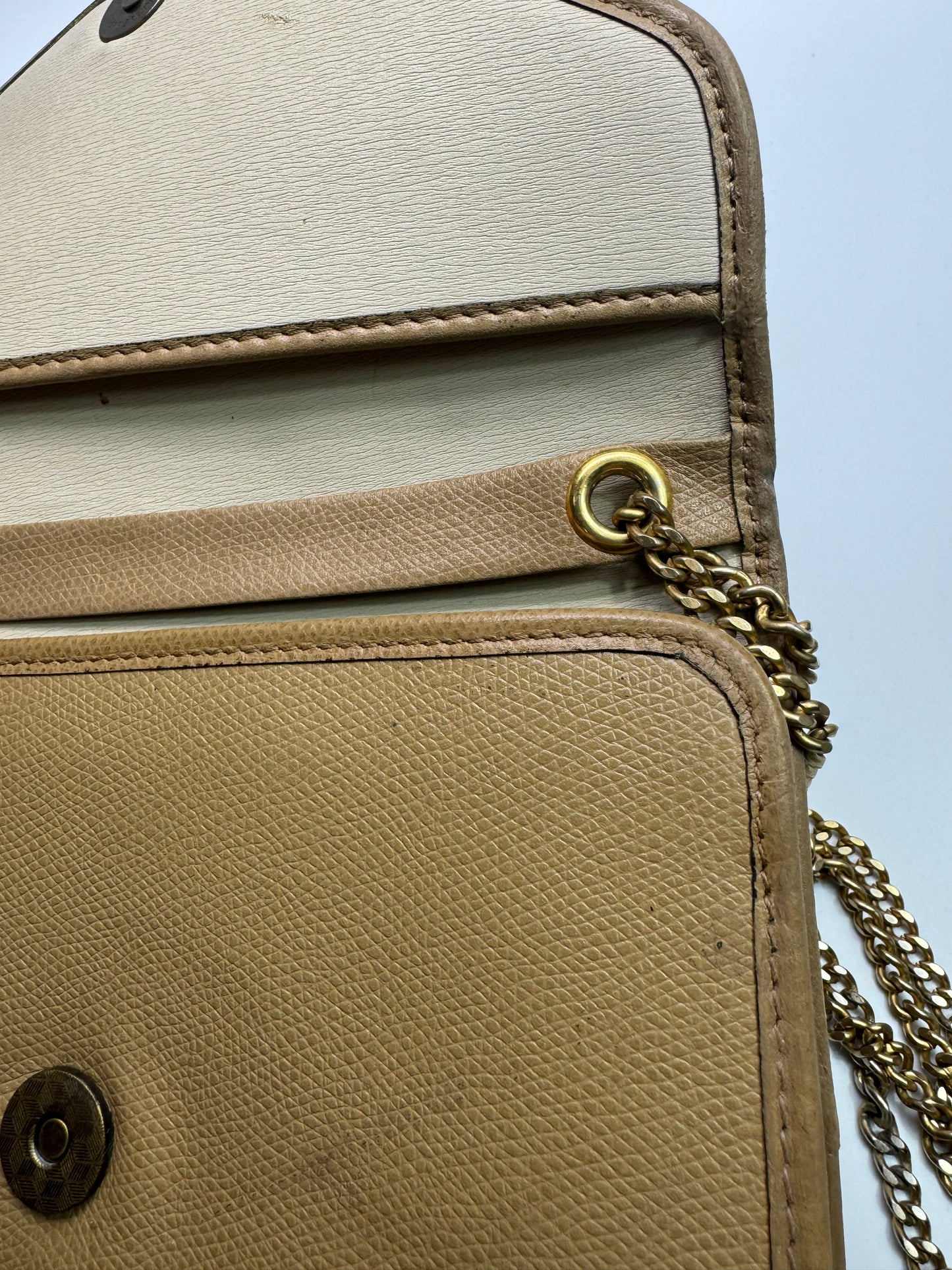 Authentic Christian Dior Beige Pebble Leather Clutch Shoulder Crossbody Bag