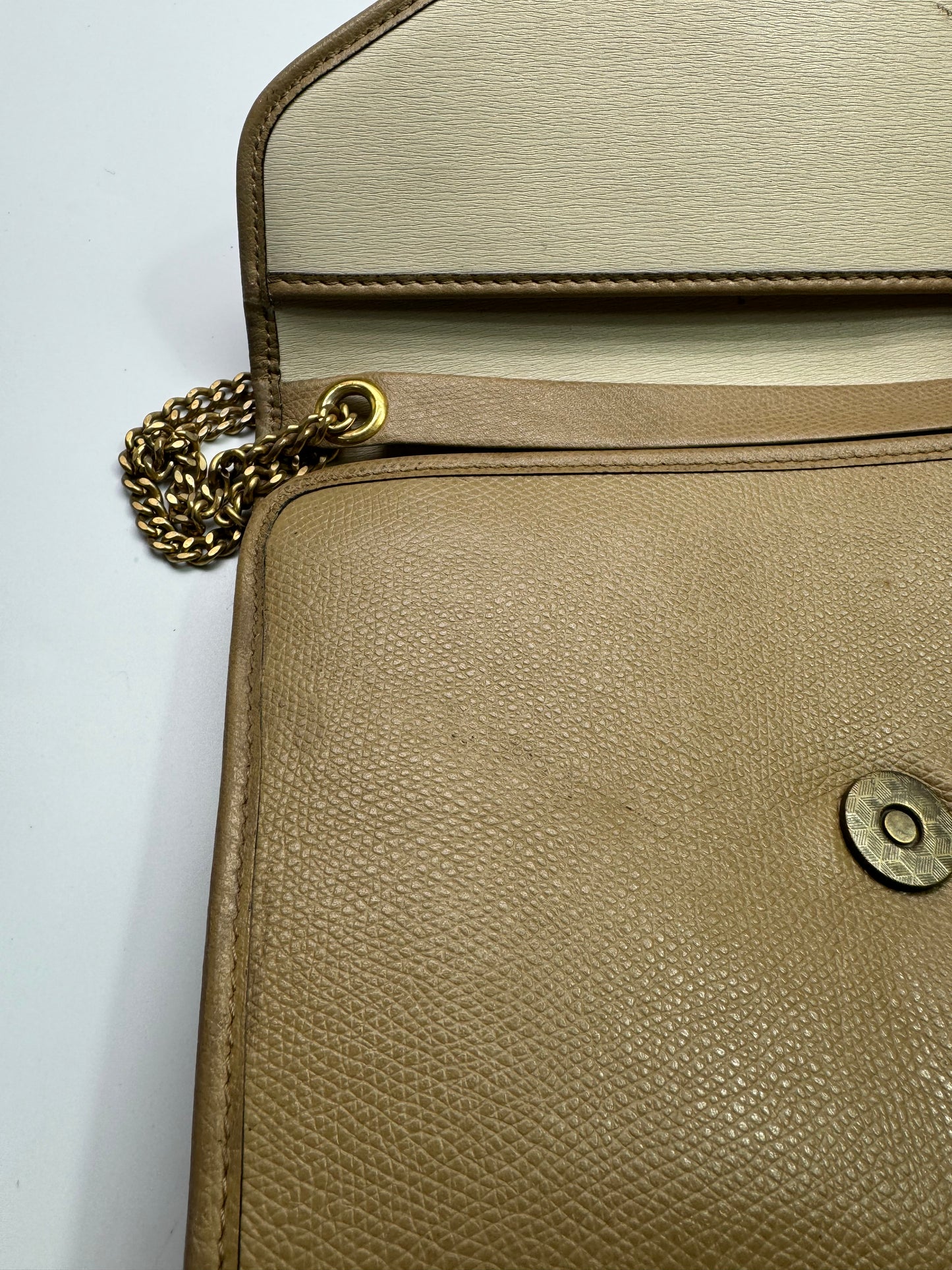 Authentic Christian Dior Beige Pebble Leather Clutch Shoulder Crossbody Bag