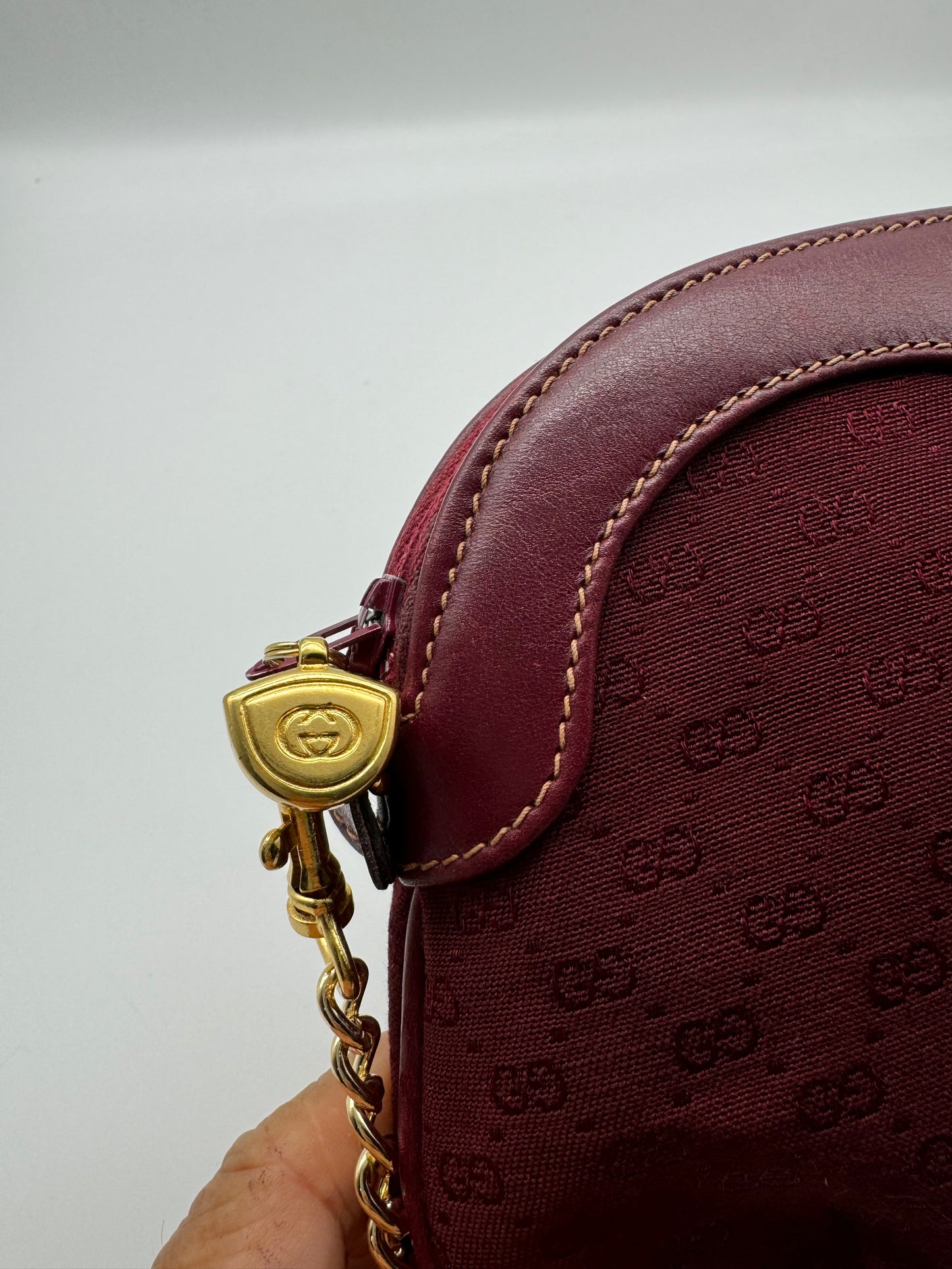 Authentic Gucci Vintage Clutch Red Micro Monogram Jacquard Canvas Added Strap Shoulder Bag