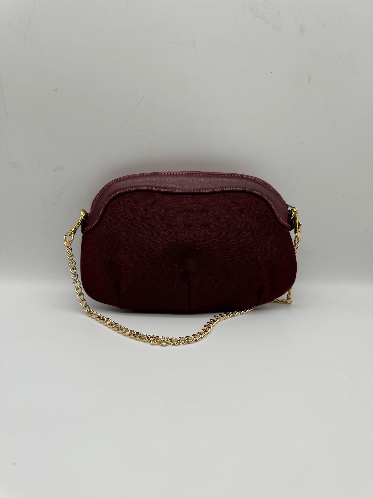 Authentic Gucci Vintage Clutch Red Micro Monogram Jacquard Canvas Added Strap Shoulder Bag