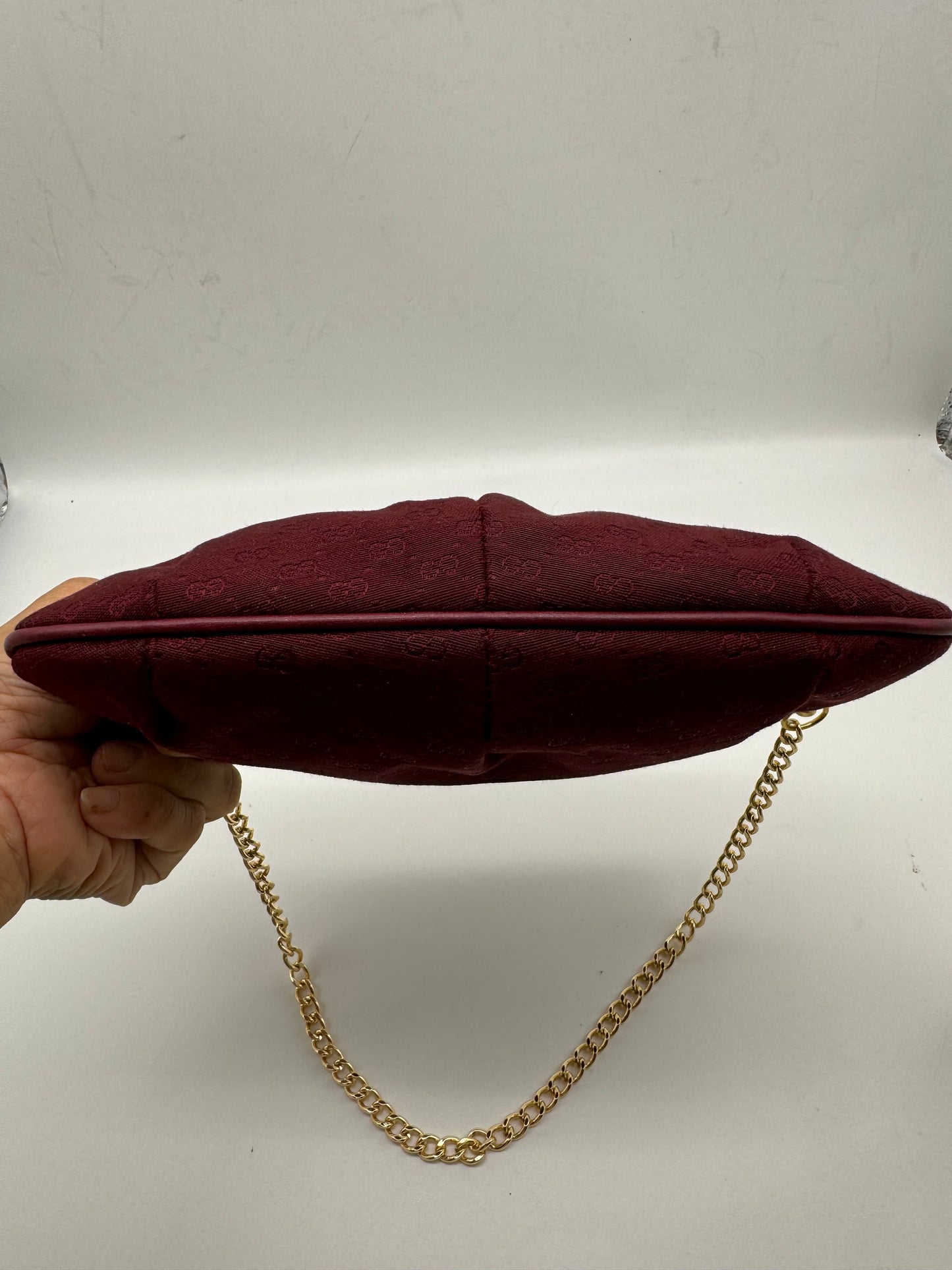 Authentic Gucci Vintage Clutch Red Micro Monogram Jacquard Canvas Added Strap Shoulder Bag