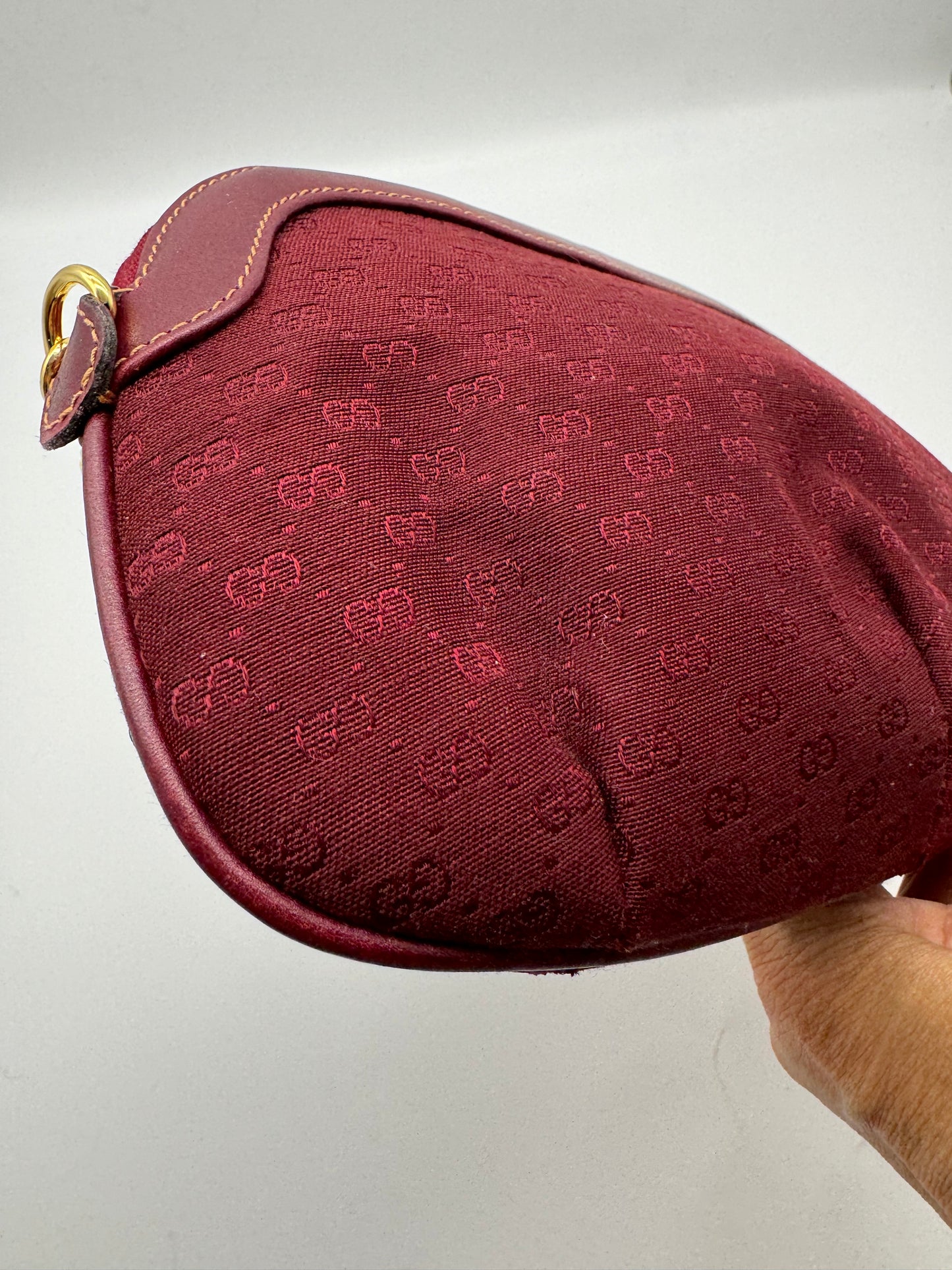 Authentic Gucci Vintage Clutch Red Micro Monogram Jacquard Canvas Added Strap Shoulder Bag