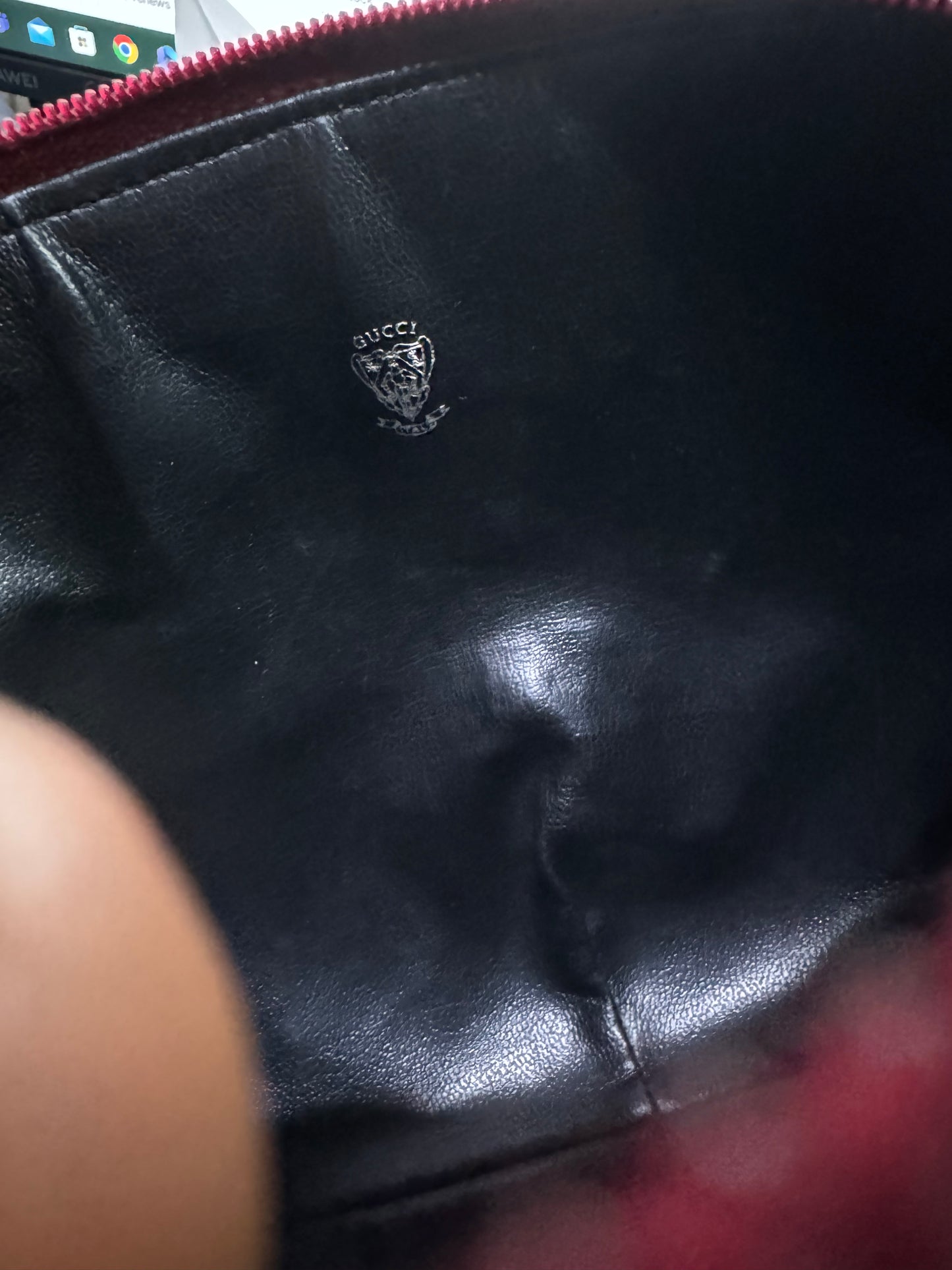 Authentic Gucci Vintage Clutch Red Micro Monogram Jacquard Canvas Added Strap Shoulder Bag