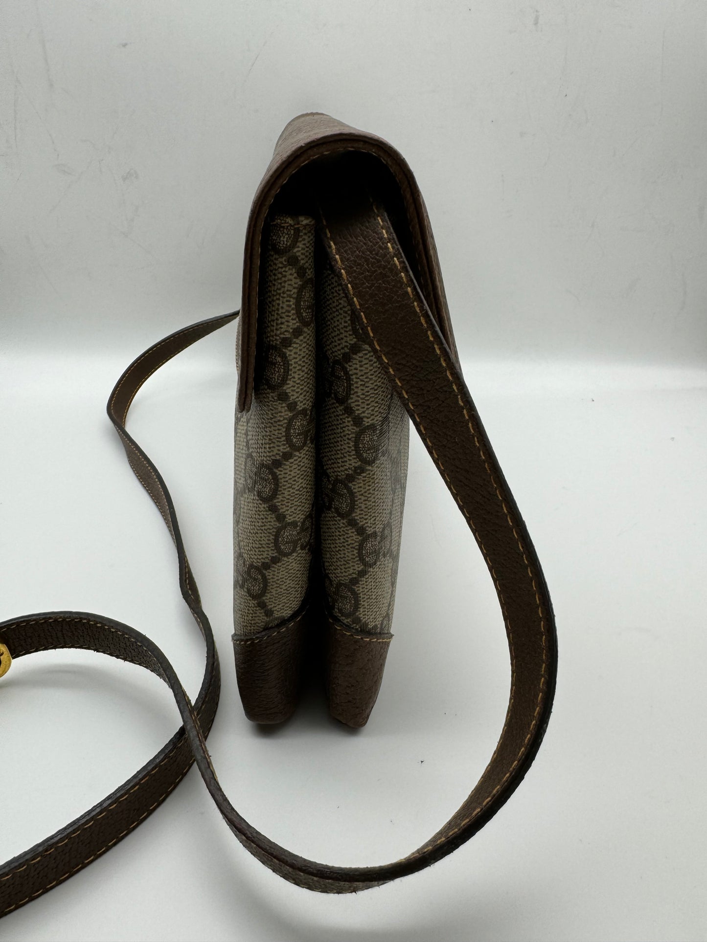 Authentic GUCCI Vintage Brown Monogram Coated Canvas Clutch Shoulder Crossbody Bag