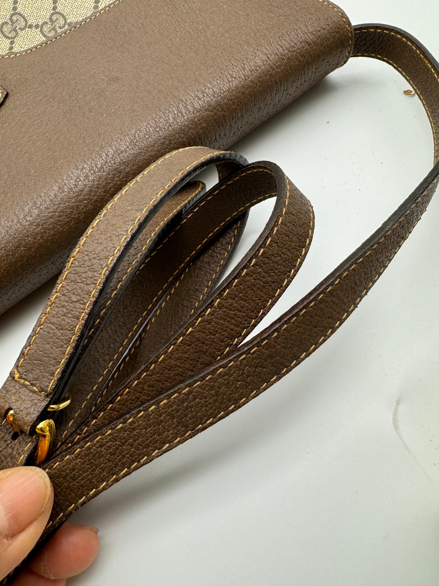 Authentic GUCCI Vintage Brown Monogram Coated Canvas Clutch Shoulder Crossbody Bag