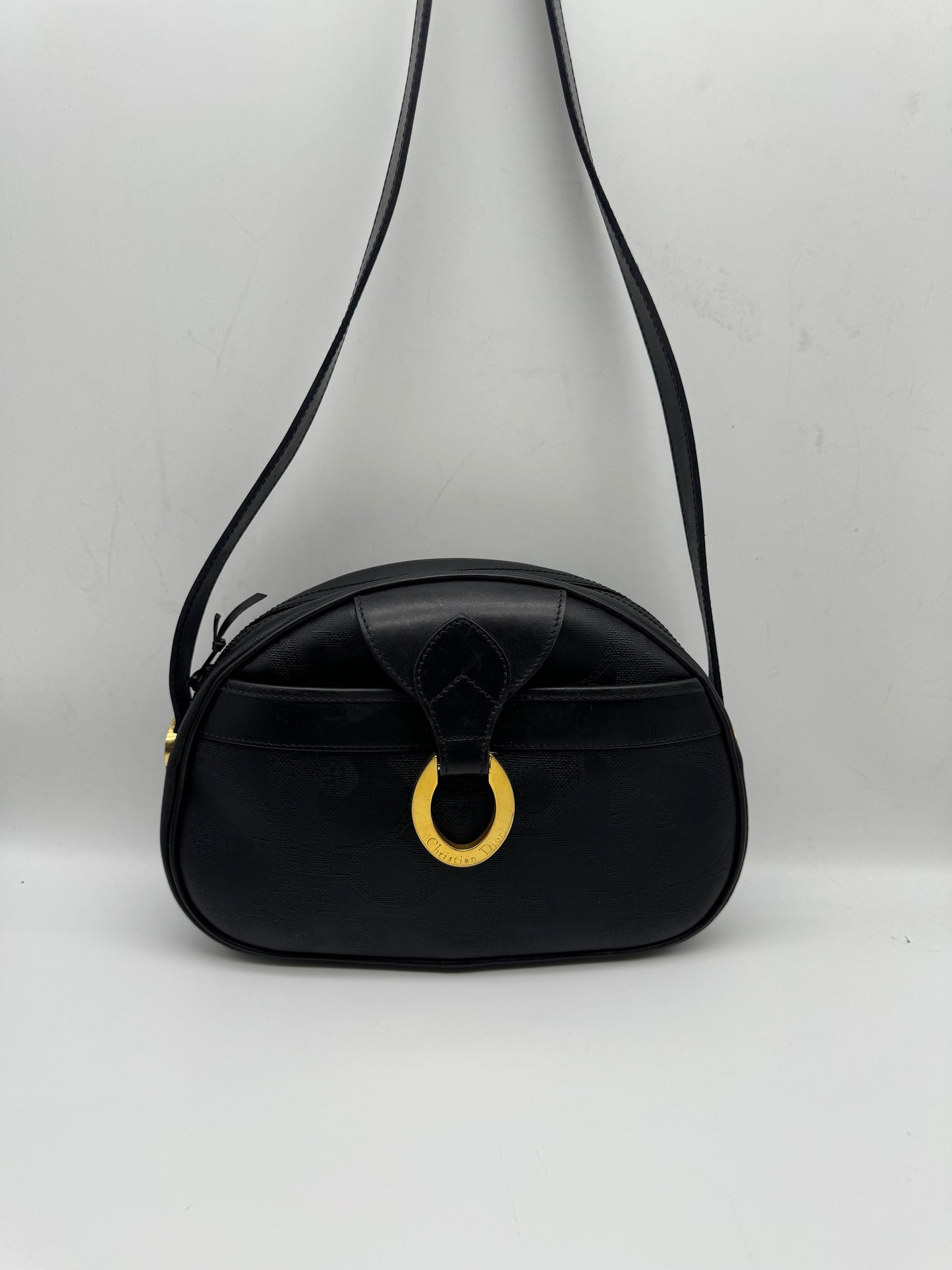 Authentic Christian Dior Black PVC Canvas Crossbody Bag