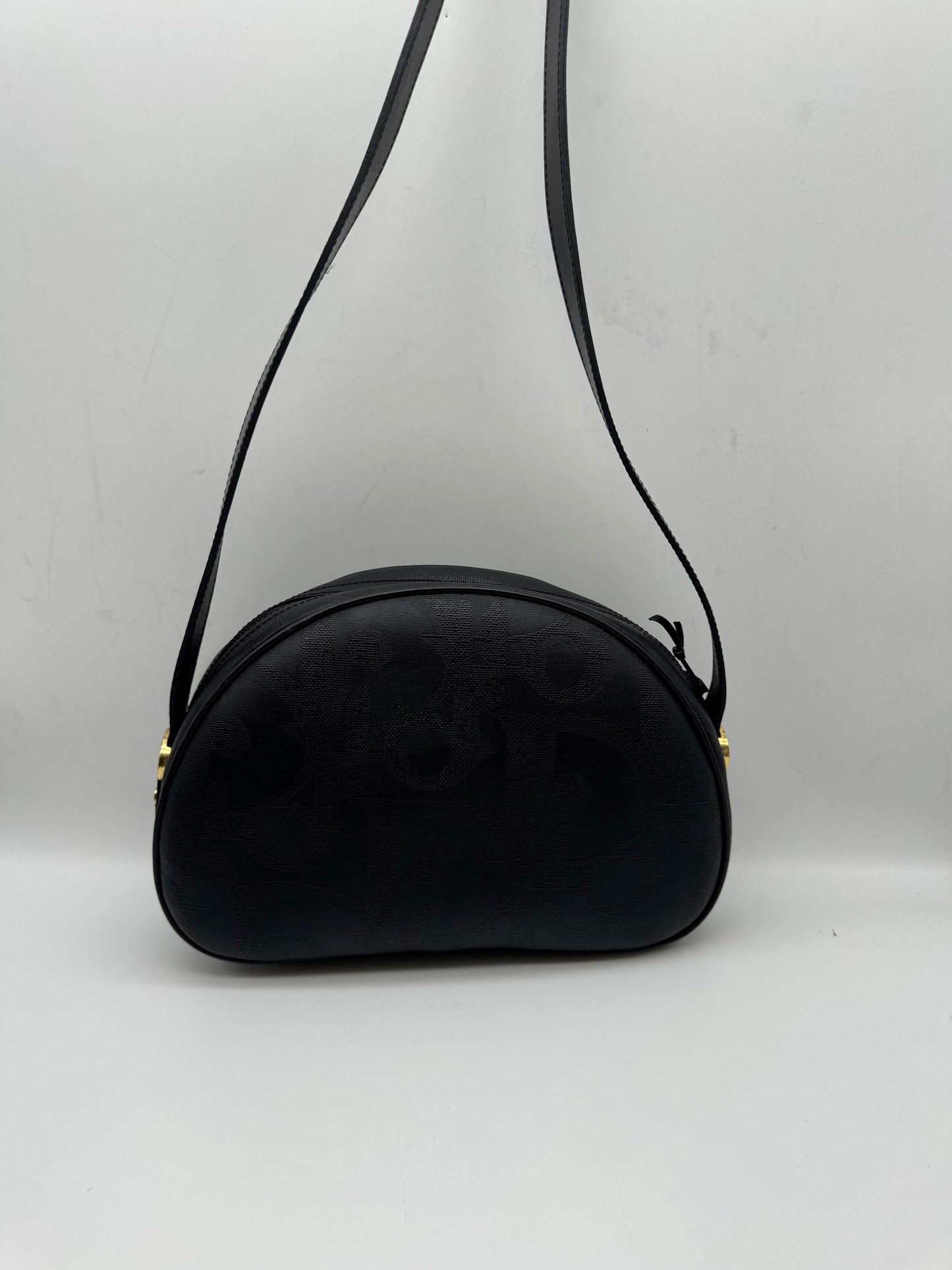 Authentic Christian Dior Black PVC Canvas Crossbody Bag
