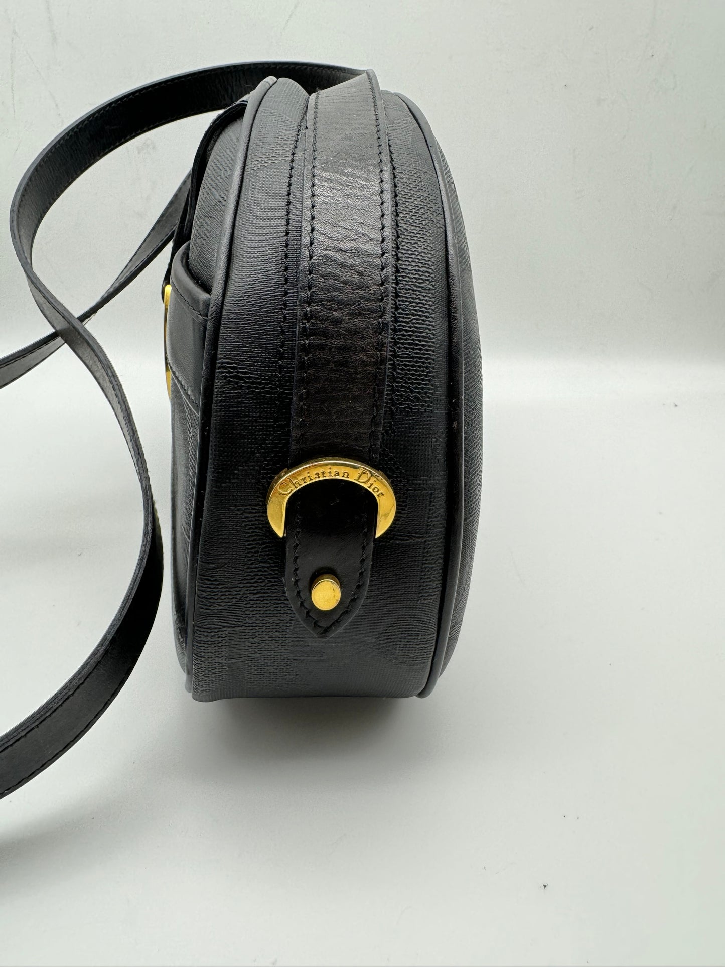 Authentic Christian Dior Black PVC Canvas Crossbody Bag