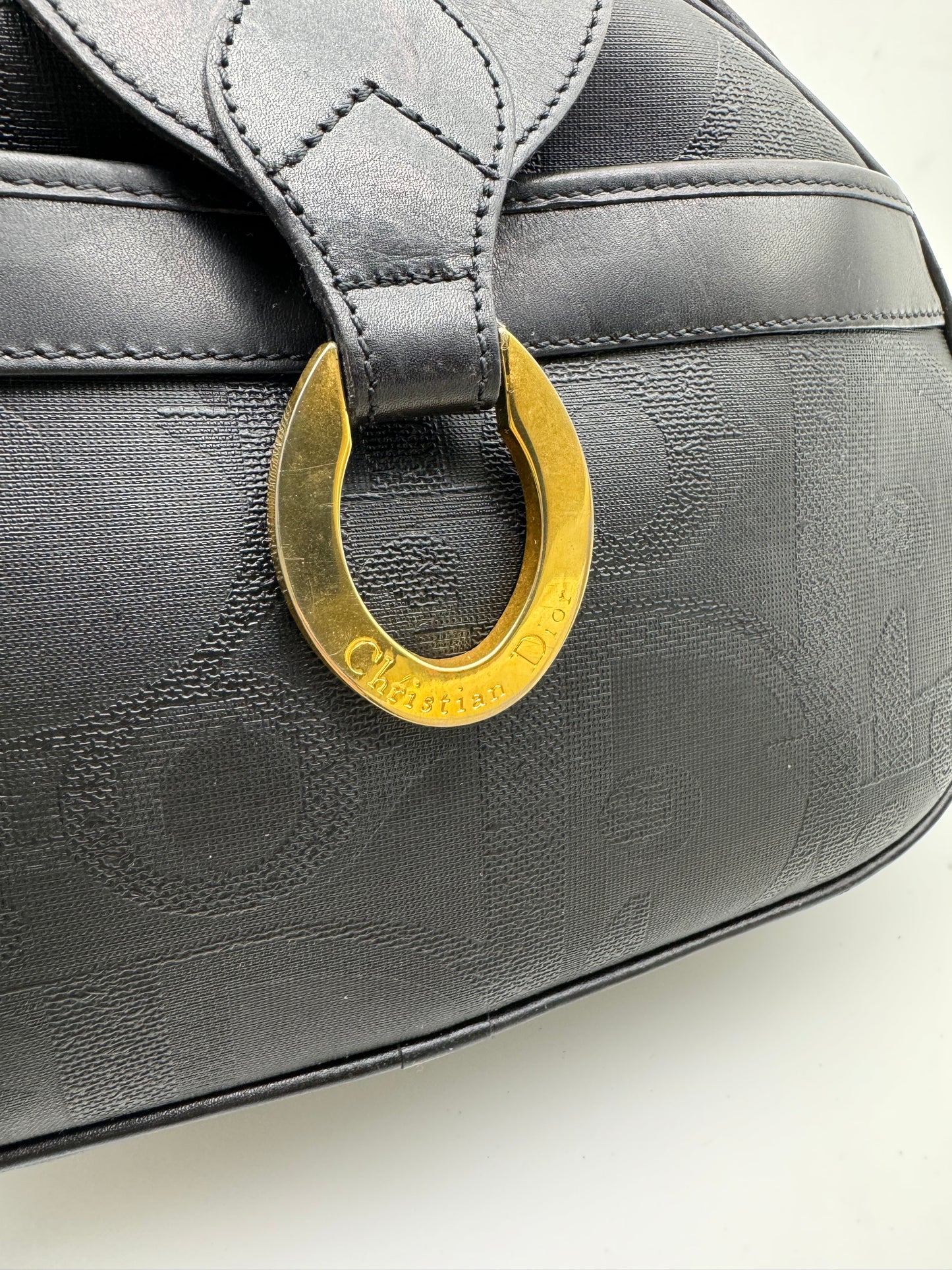 Authentic Christian Dior Black PVC Canvas Crossbody Bag