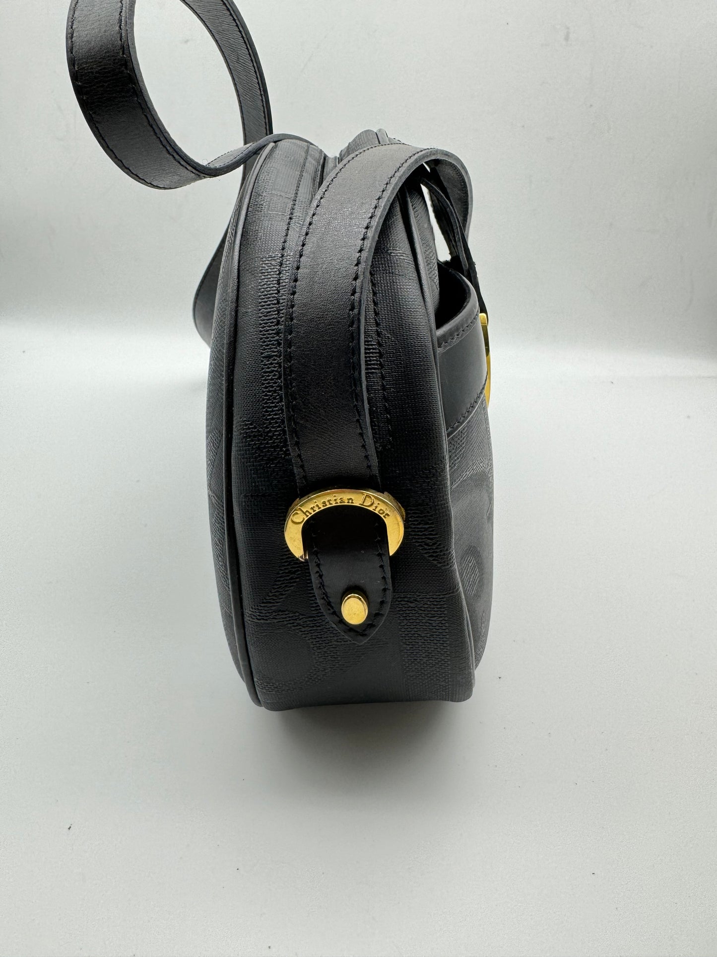 Authentic Christian Dior Black PVC Canvas Crossbody Bag