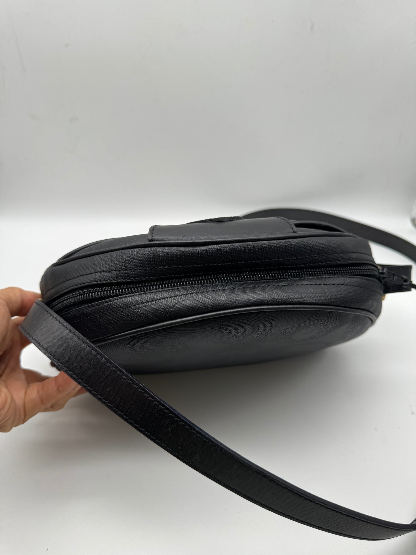 Authentic Christian Dior Black PVC Canvas Crossbody Bag