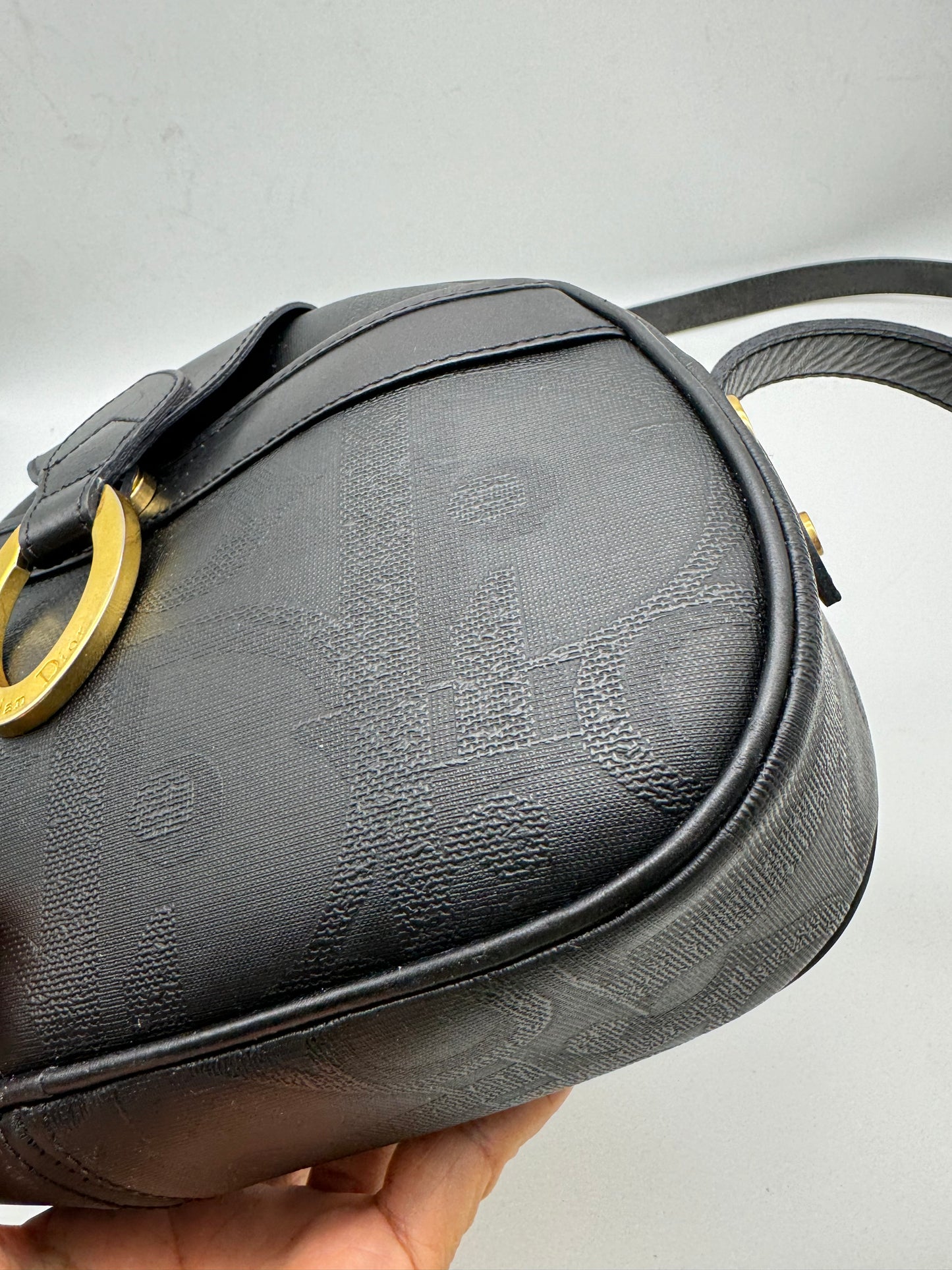 Authentic Christian Dior Black PVC Canvas Crossbody Bag