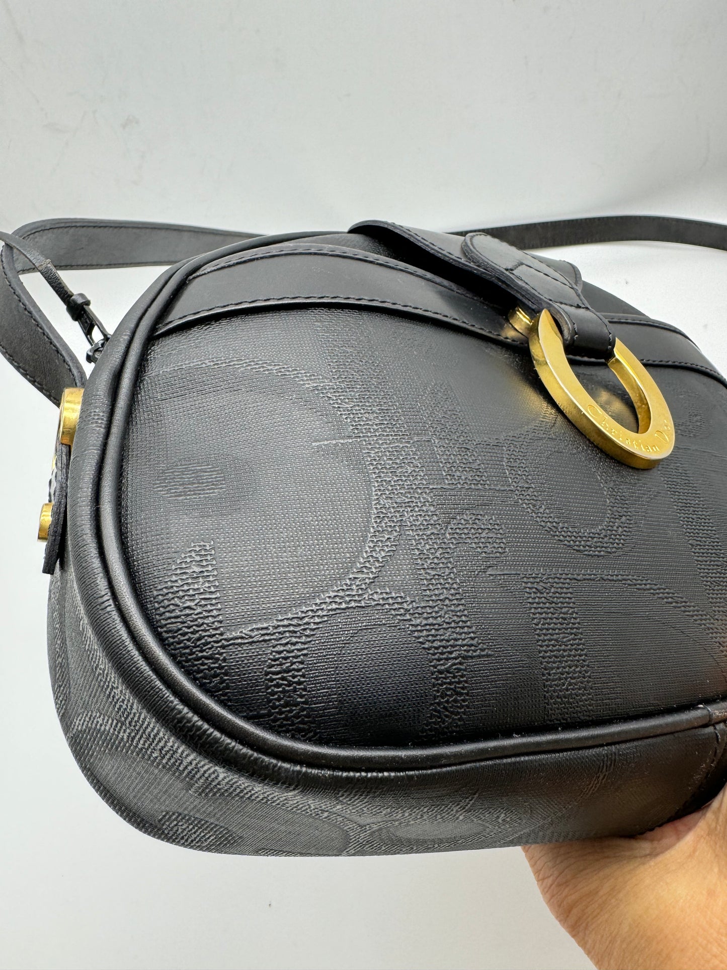 Authentic Christian Dior Black PVC Canvas Crossbody Bag